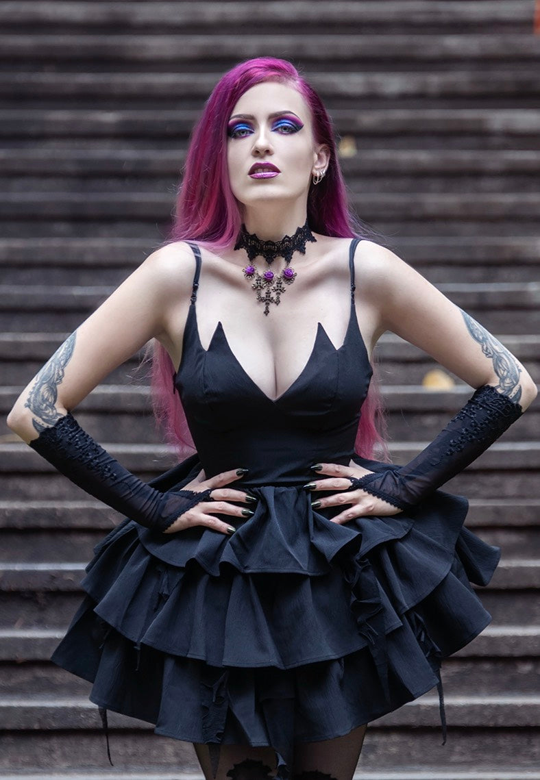 Dark In Love - Devil Cool High Low Layered Strap Black - Dress | Women-Image