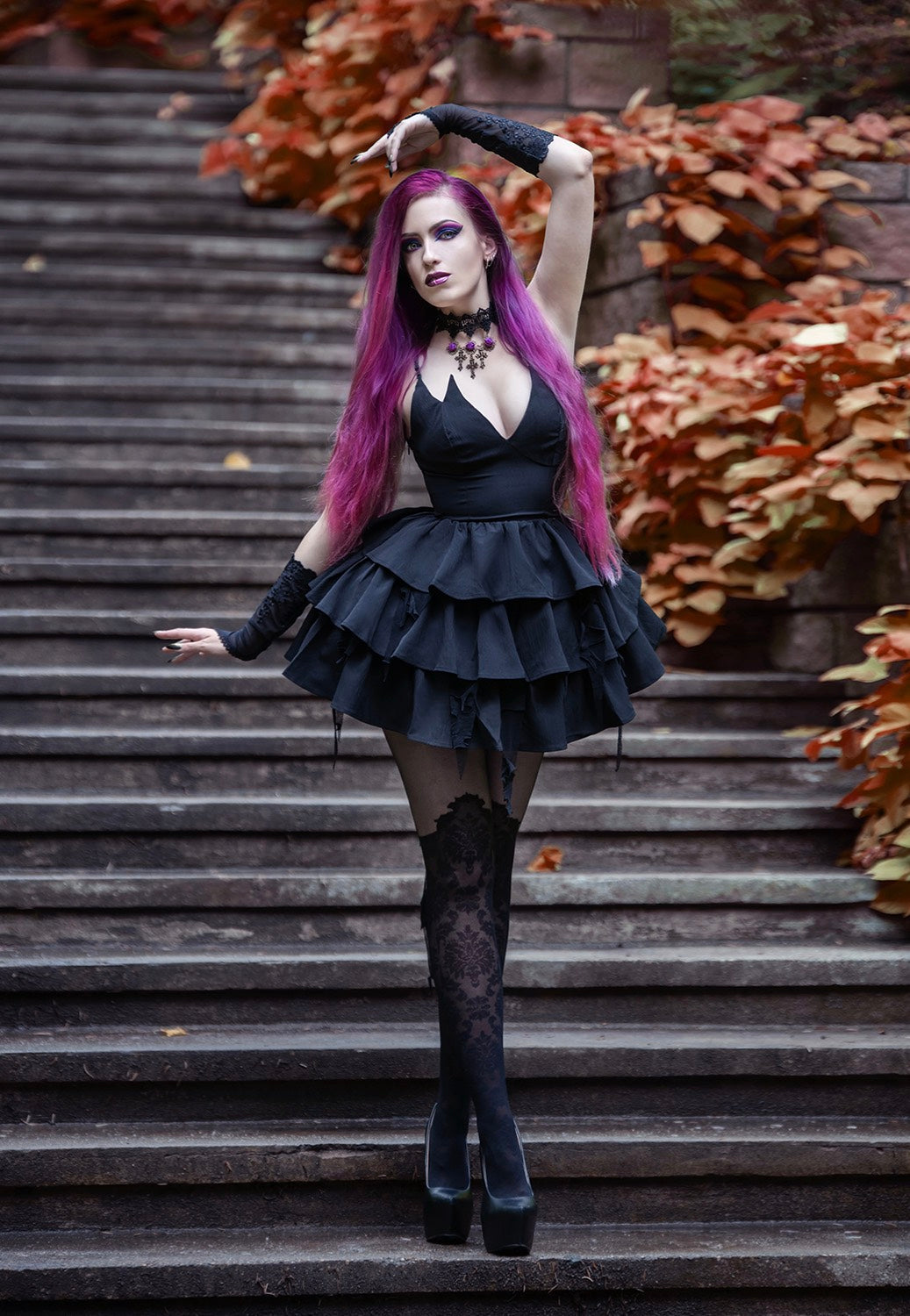 Dark In Love - Devil Cool High Low Layered Strap Black - Dress | Women-Image