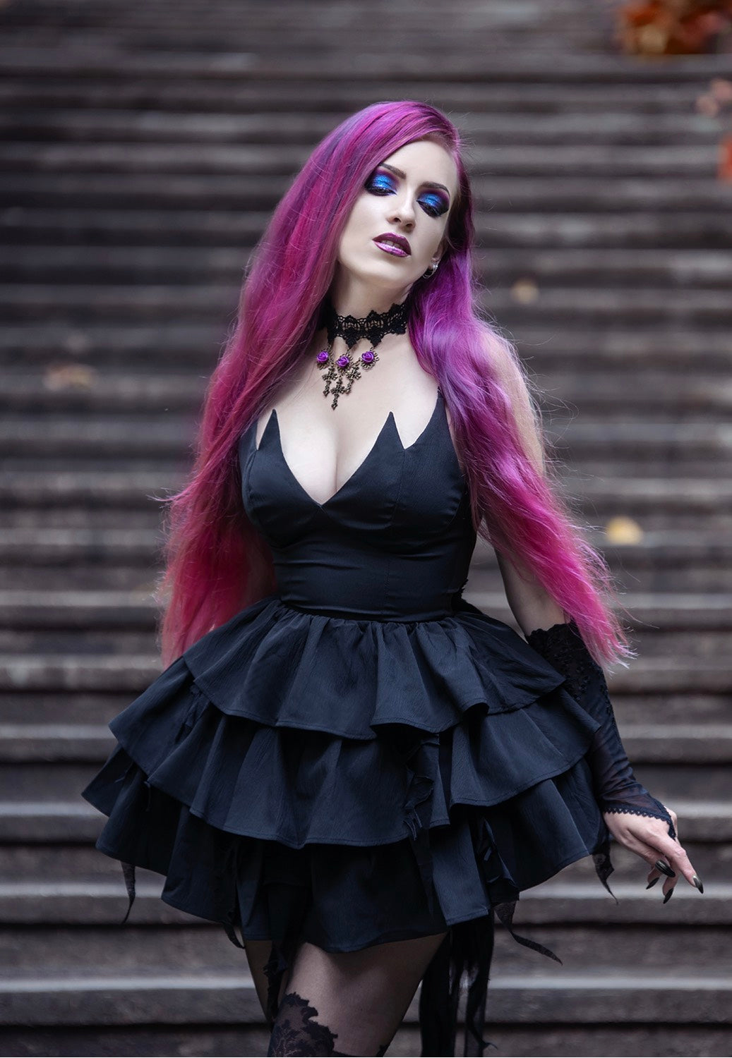 Dark In Love - Devil Cool High Low Layered Strap Black - Dress | Women-Image