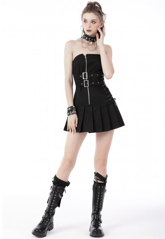 Dark In Love - Punk Locomotive Pleated Mini Black - Dress | Women-Image