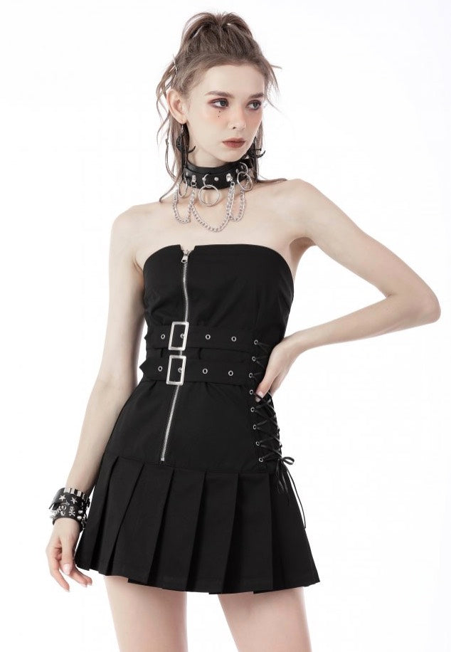 Dark In Love - Punk Locomotive Pleated Mini Black - Dress | Women-Image
