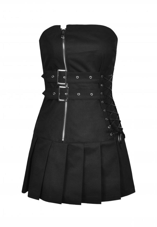 Dark In Love - Punk Locomotive Pleated Mini Black - Dress | Women-Image