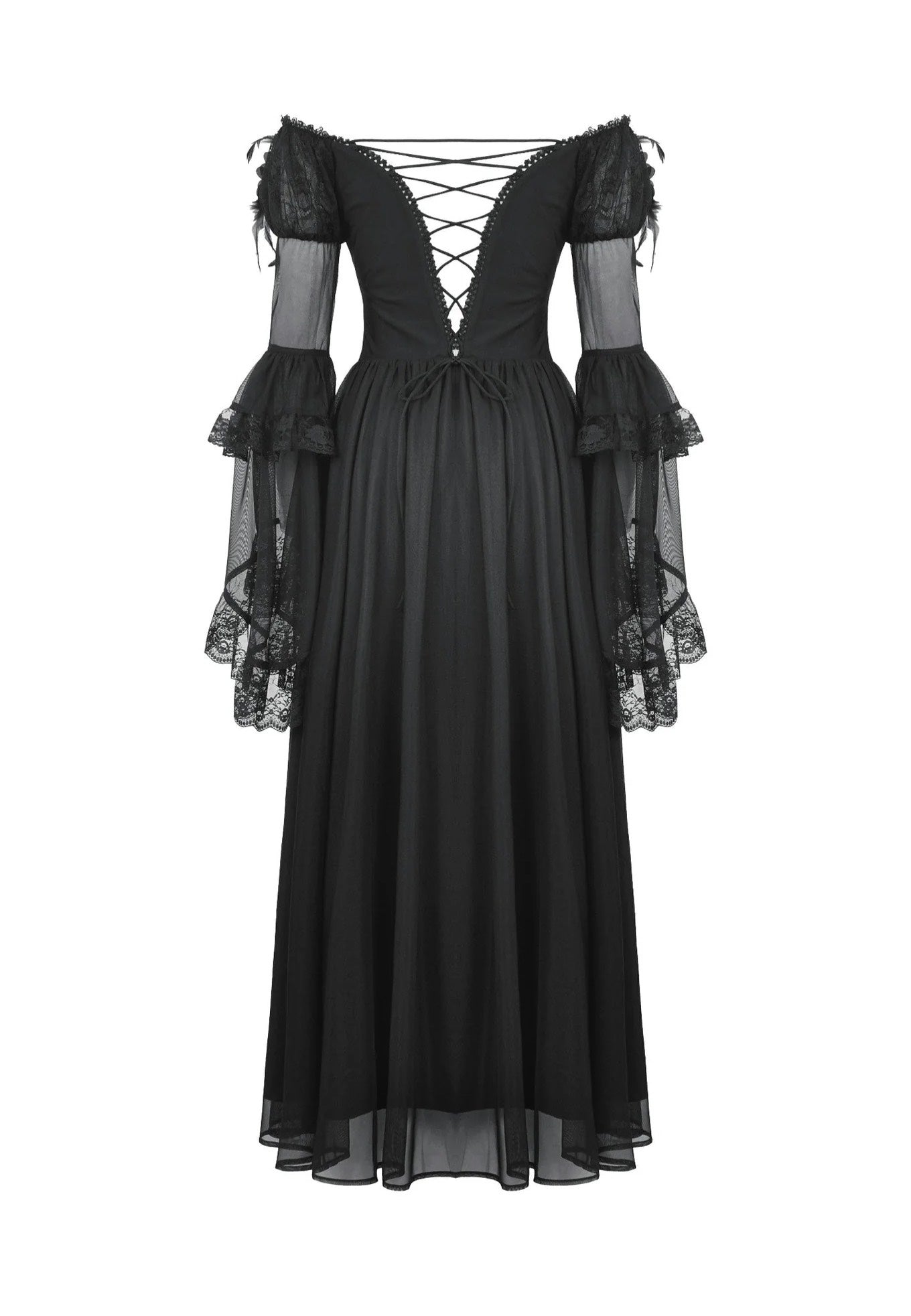 Dark In Love - Gothic Black Tulle Feather Fantasy - Dress | Women-Image