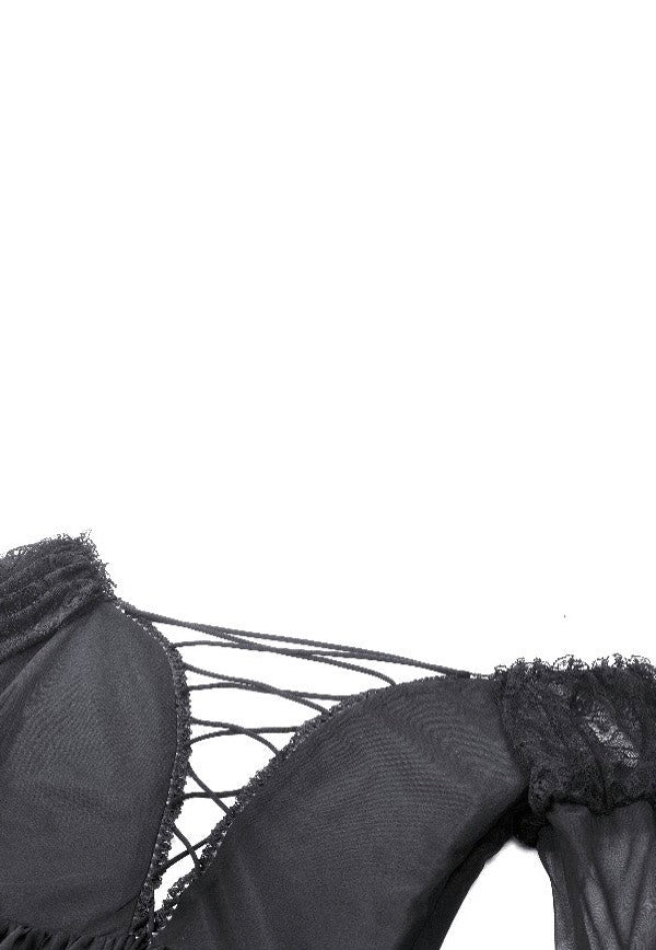 Dark In Love - Gothic Black Tulle Feather Fantasy - Dress | Women-Image