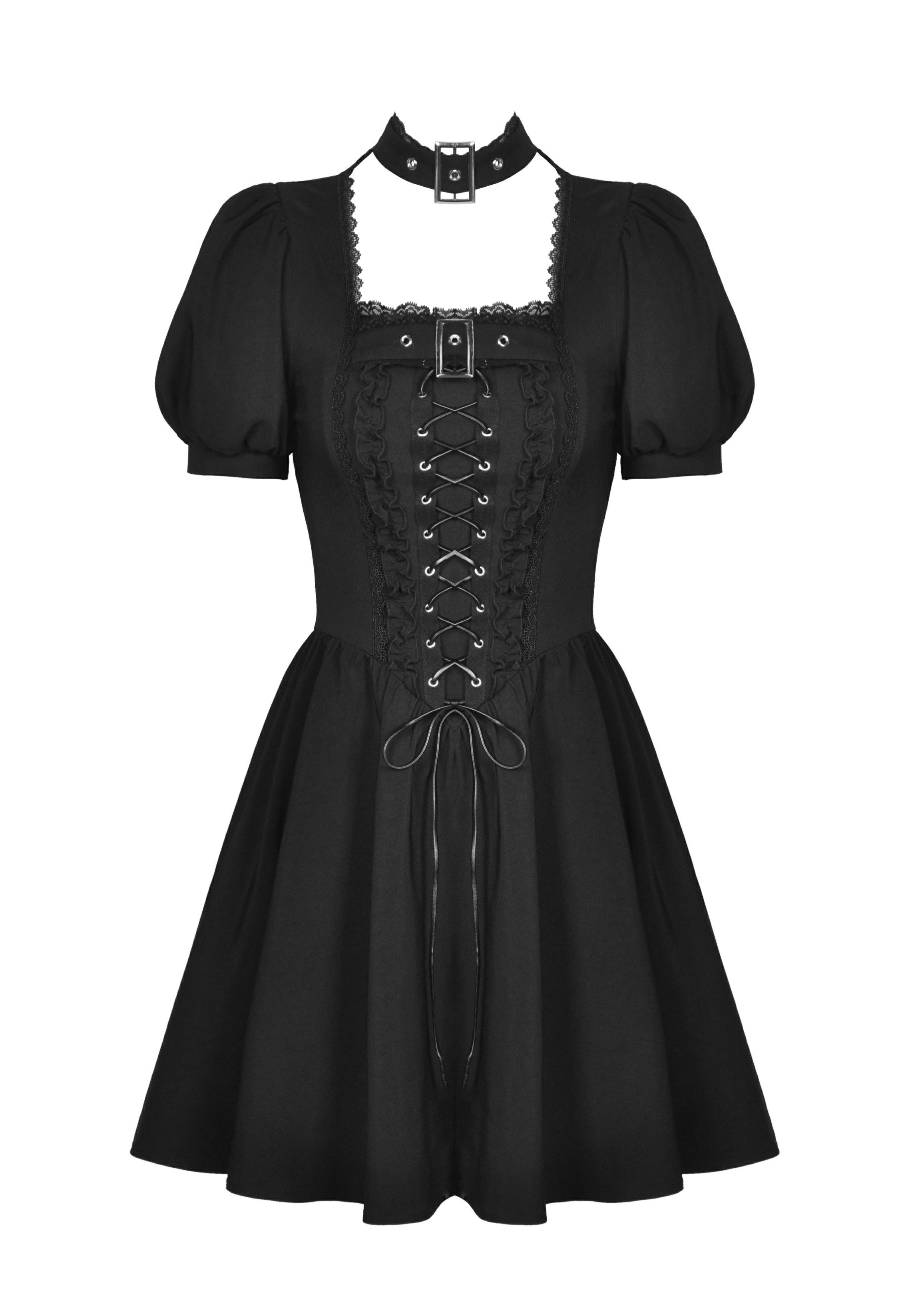 Dark In Love - Punk Rock Lace Up Black - Dress | Women-Image