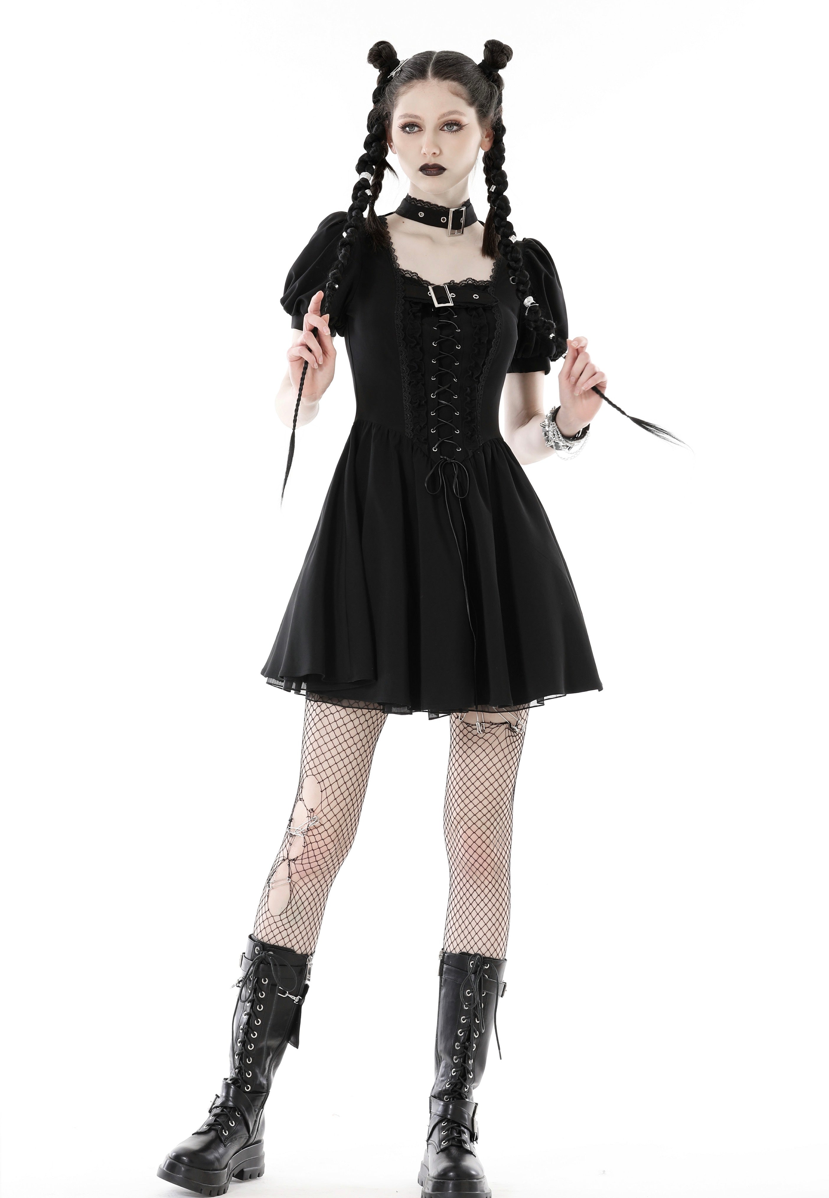 Dark In Love - Punk Rock Lace Up Black - Dress | Women-Image