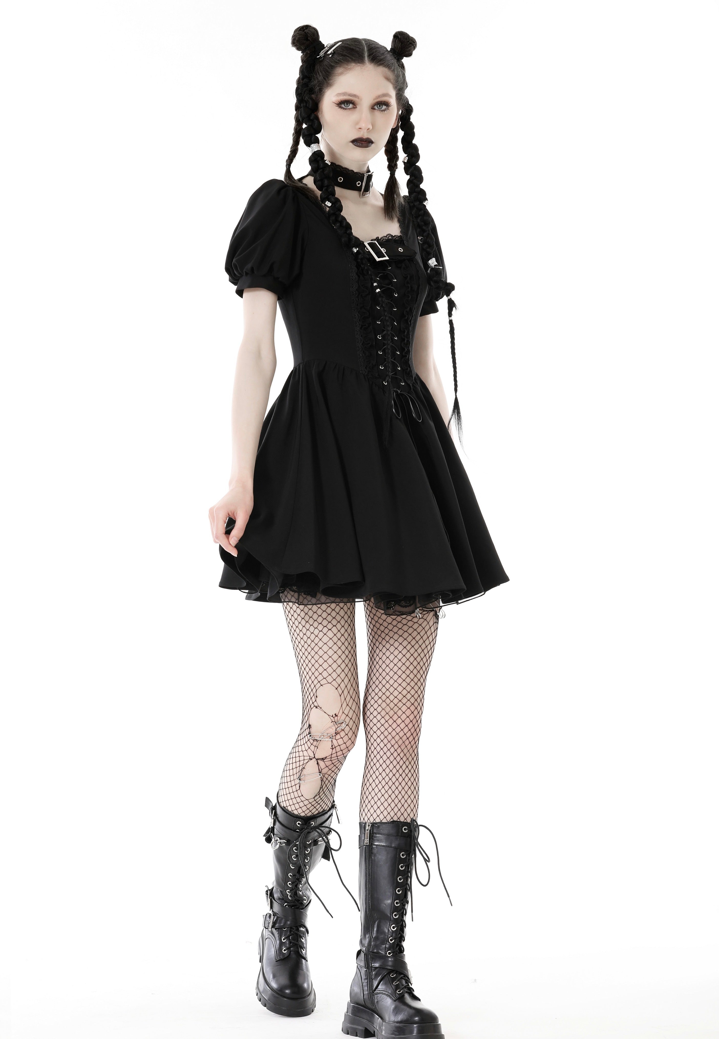 Dark In Love - Punk Rock Lace Up Black - Dress | Women-Image