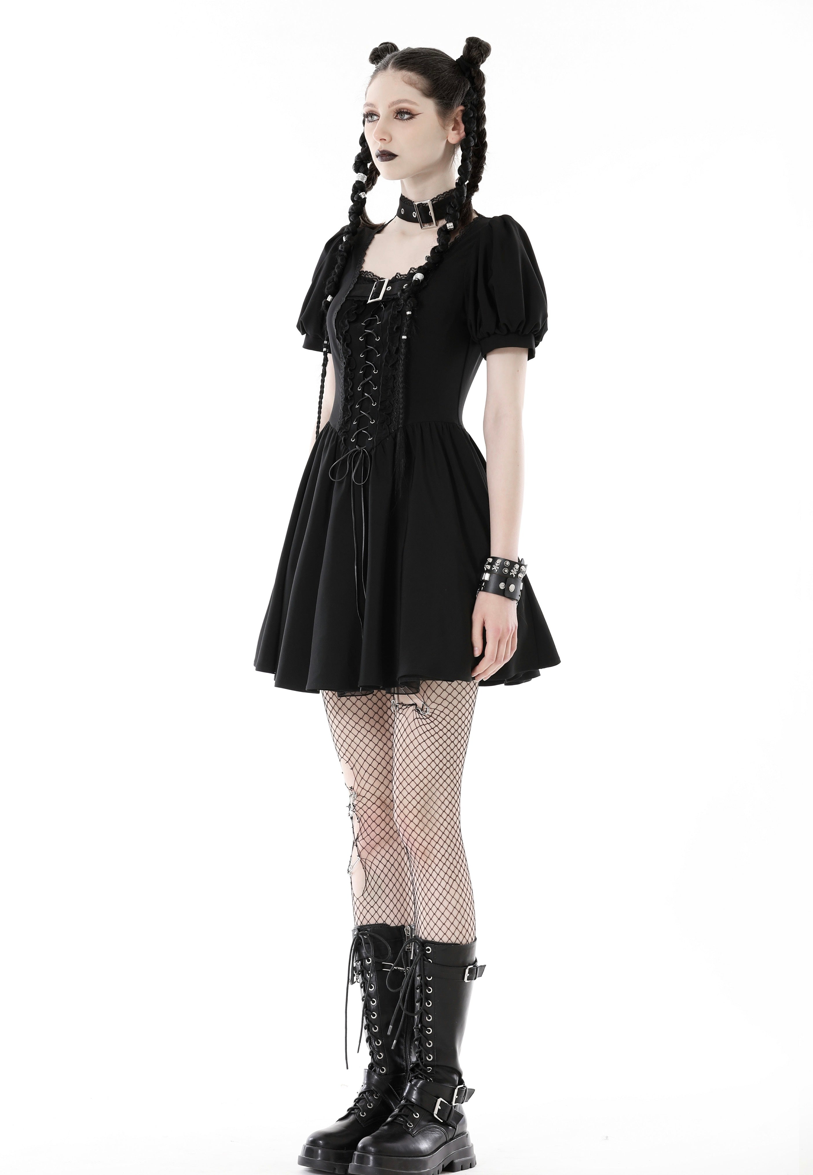 Dark In Love - Punk Rock Lace Up Black - Dress | Women-Image