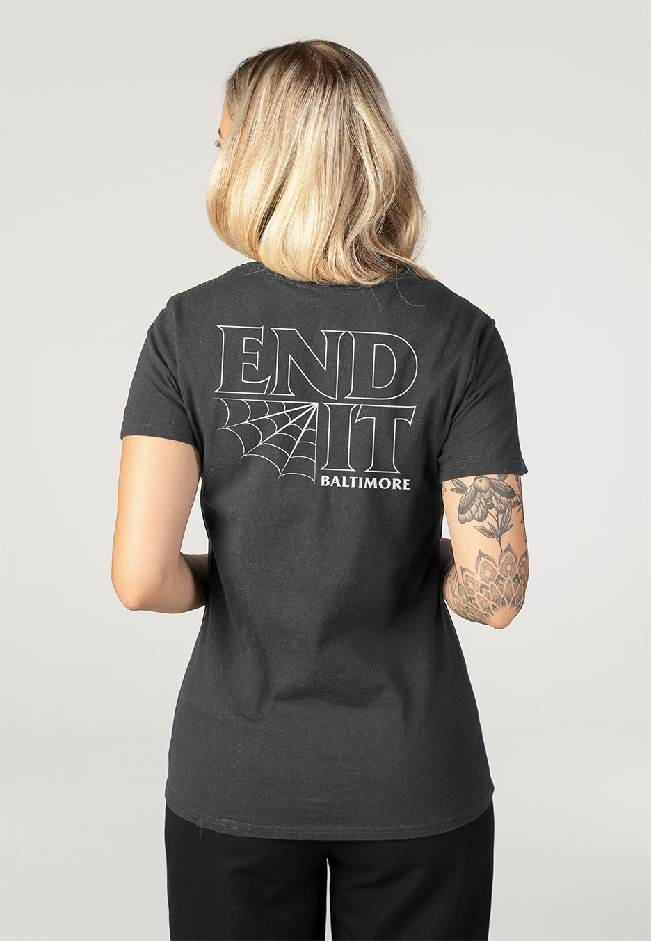 End It Spider Web Logo Charcoal T-Shirt | Women-Image
