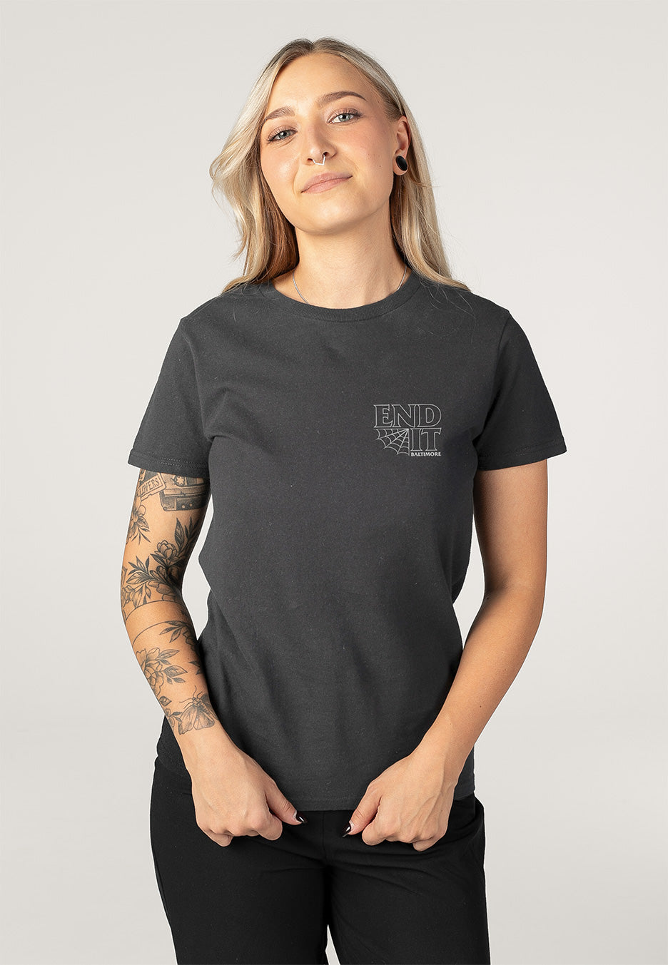 End It Spider Web Logo Charcoal T-Shirt | Women-Image
