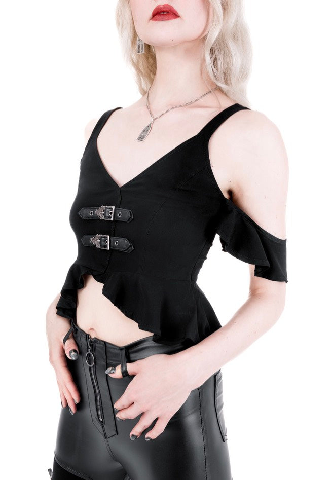 Restyle - Cathedralis Buckle Peplum Black - Top | Women-Image