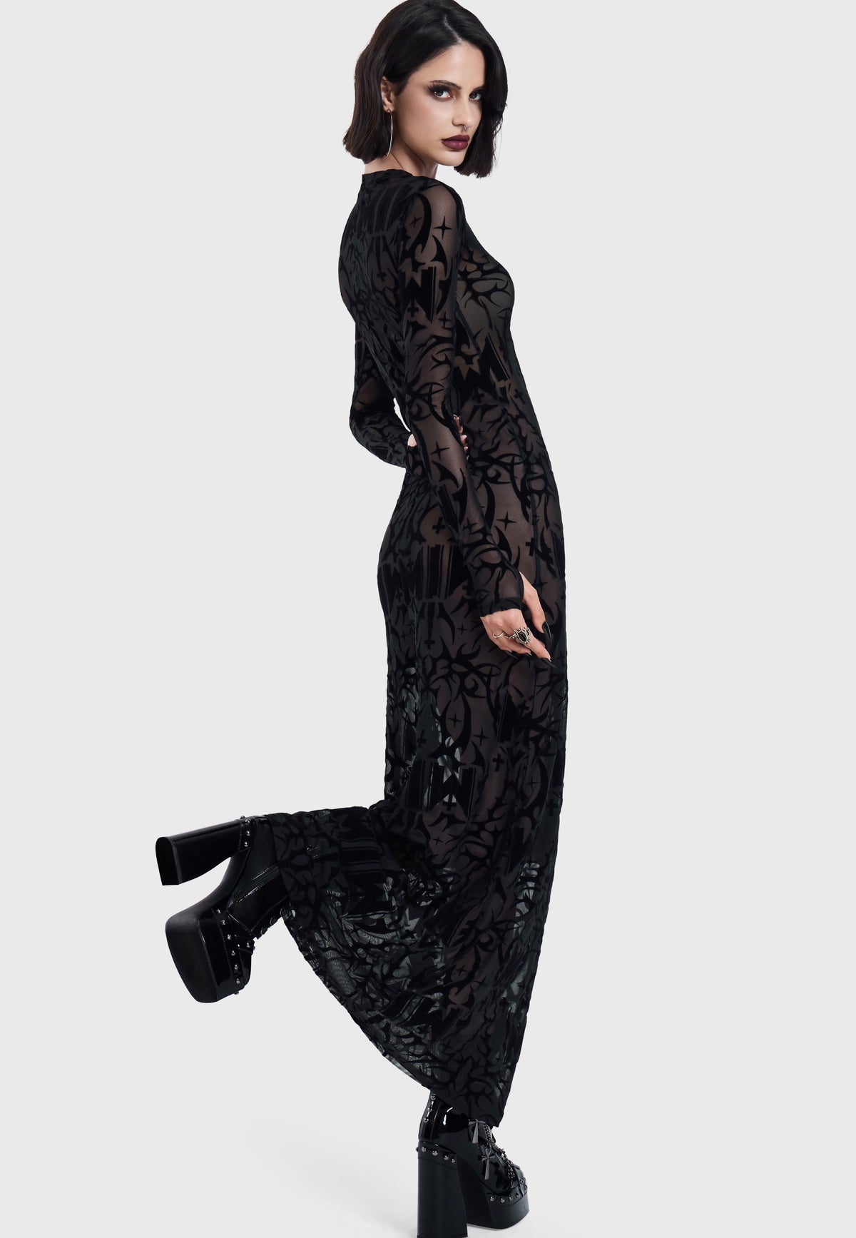 Killstar x Motionless in White Eternally Yours Flocked Maxi Multi Vestido | Women-Image
