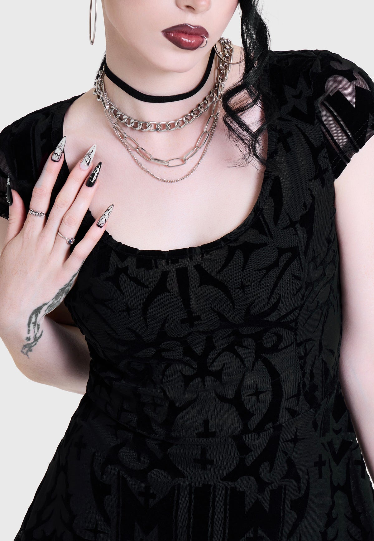 Killstar x Motionless in White Eternally Yours Flocked Mesh Skater Multi Šaty | Women-Image
