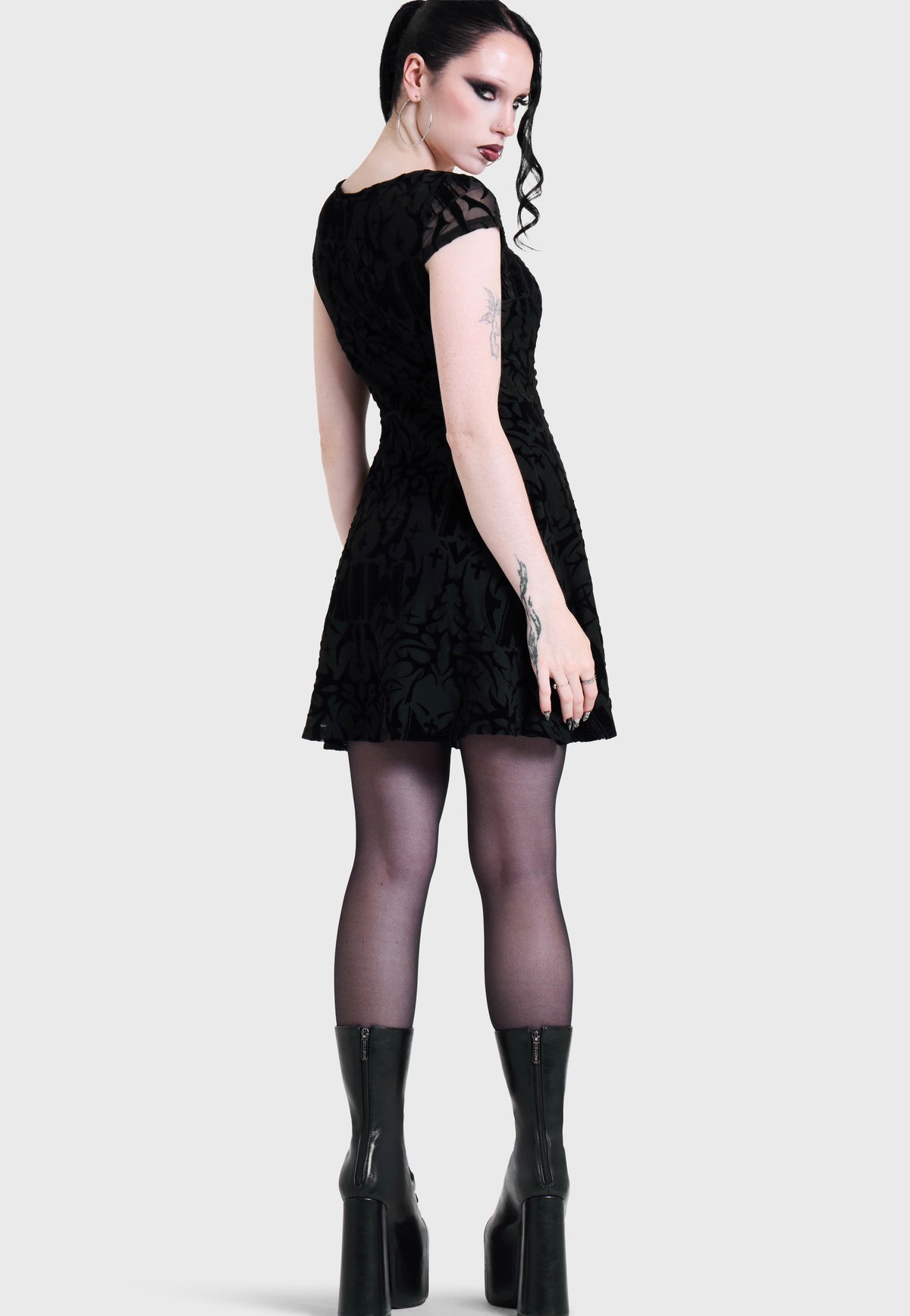 Killstar x Motionless in White Eternally Yours Flocked Mesh Skater Multi Šaty | Women-Image