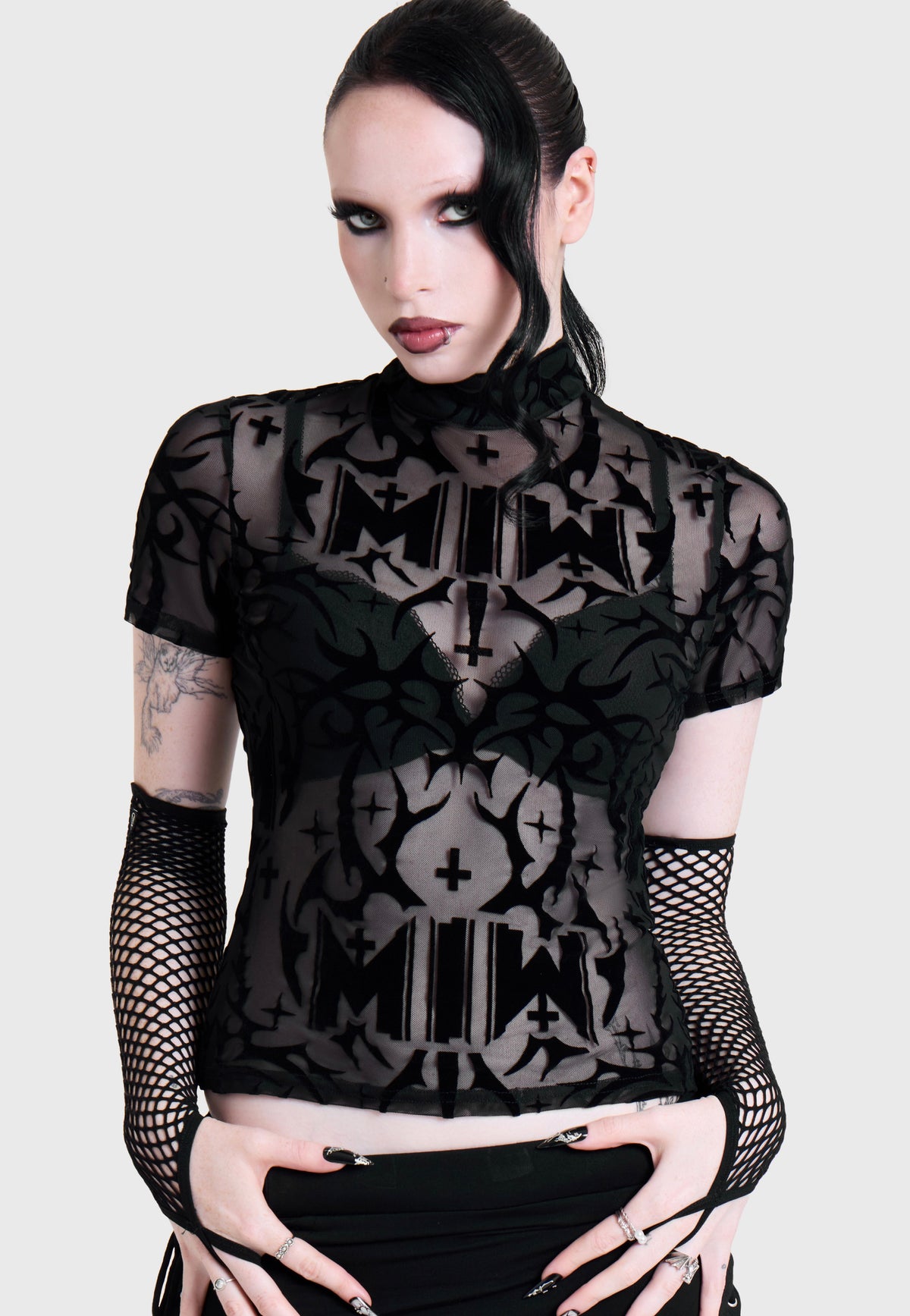 Killstar x Motionless in White Eternally Yours Flocked Mesh Multi Top | Women-Image