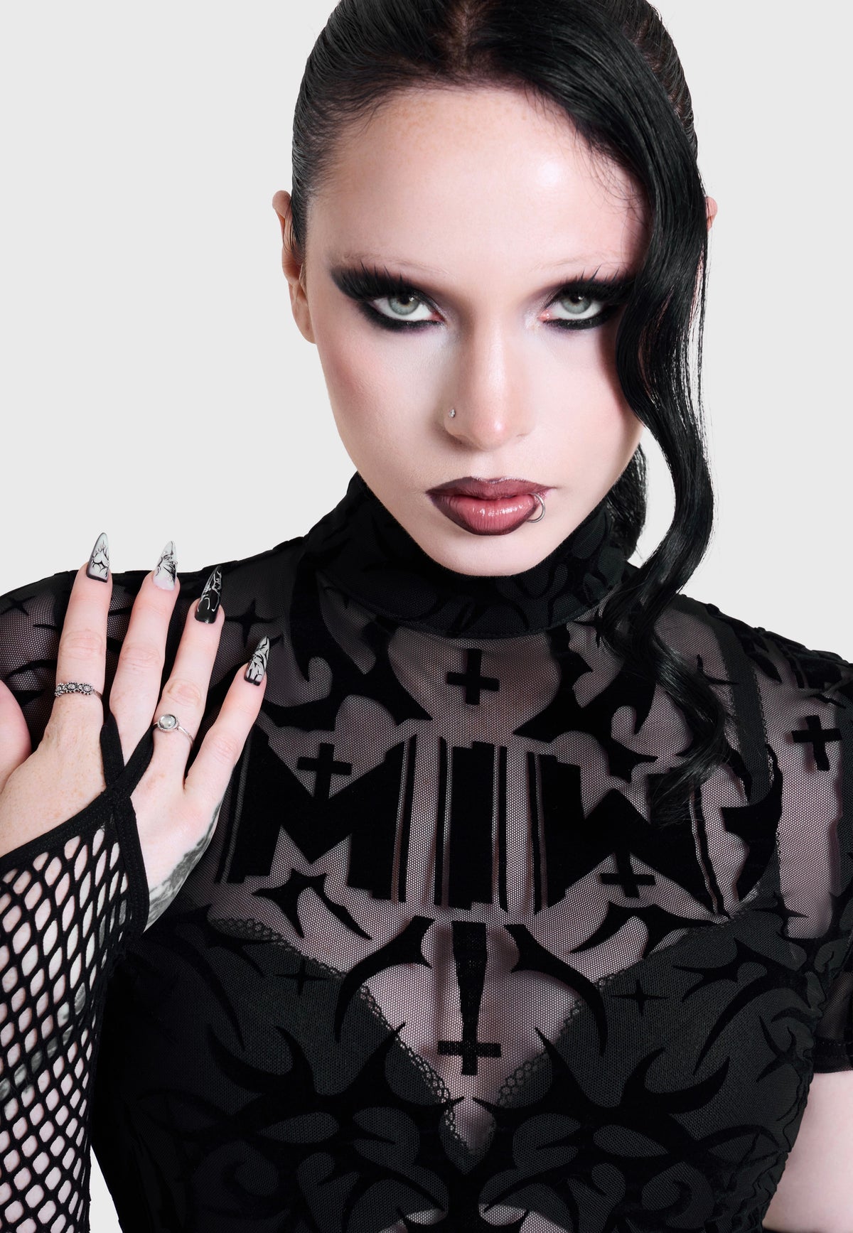 Killstar x Motionless in White Eternally Yours Flocked Mesh Multi Top | Women-Image