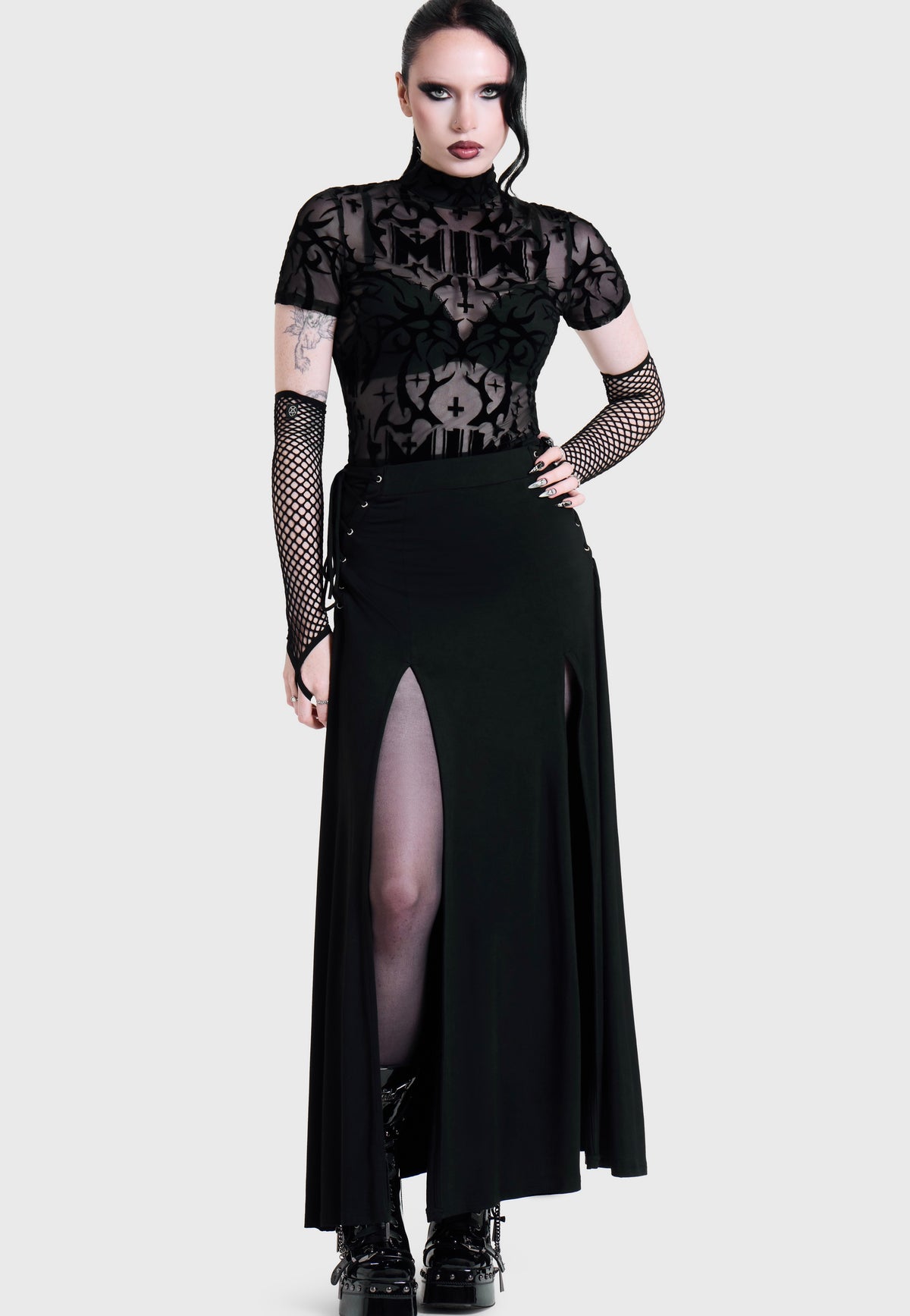 Killstar x Motionless in White Eternally Yours Flocked Mesh Multi Top | Women-Image