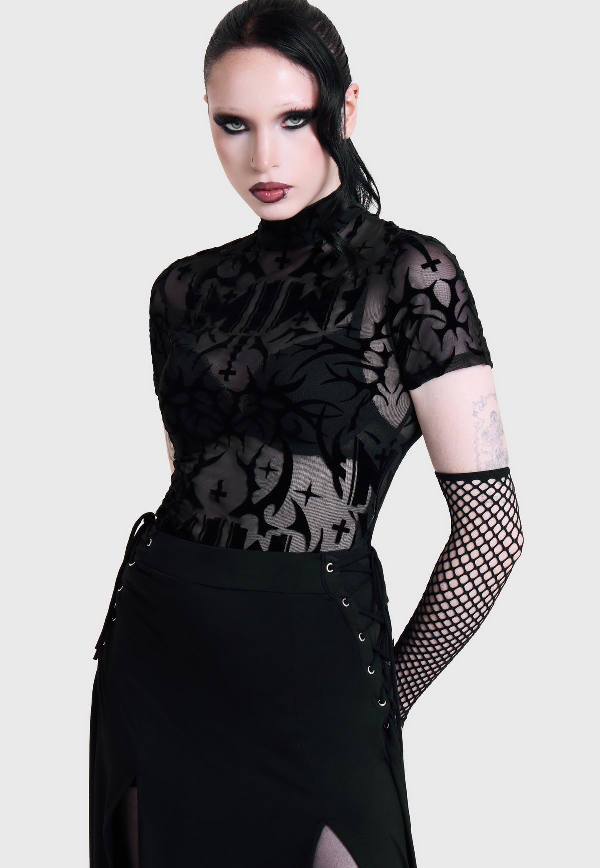 Killstar x Motionless in White Eternally Yours Flocked Mesh Multi Top | Women-Image