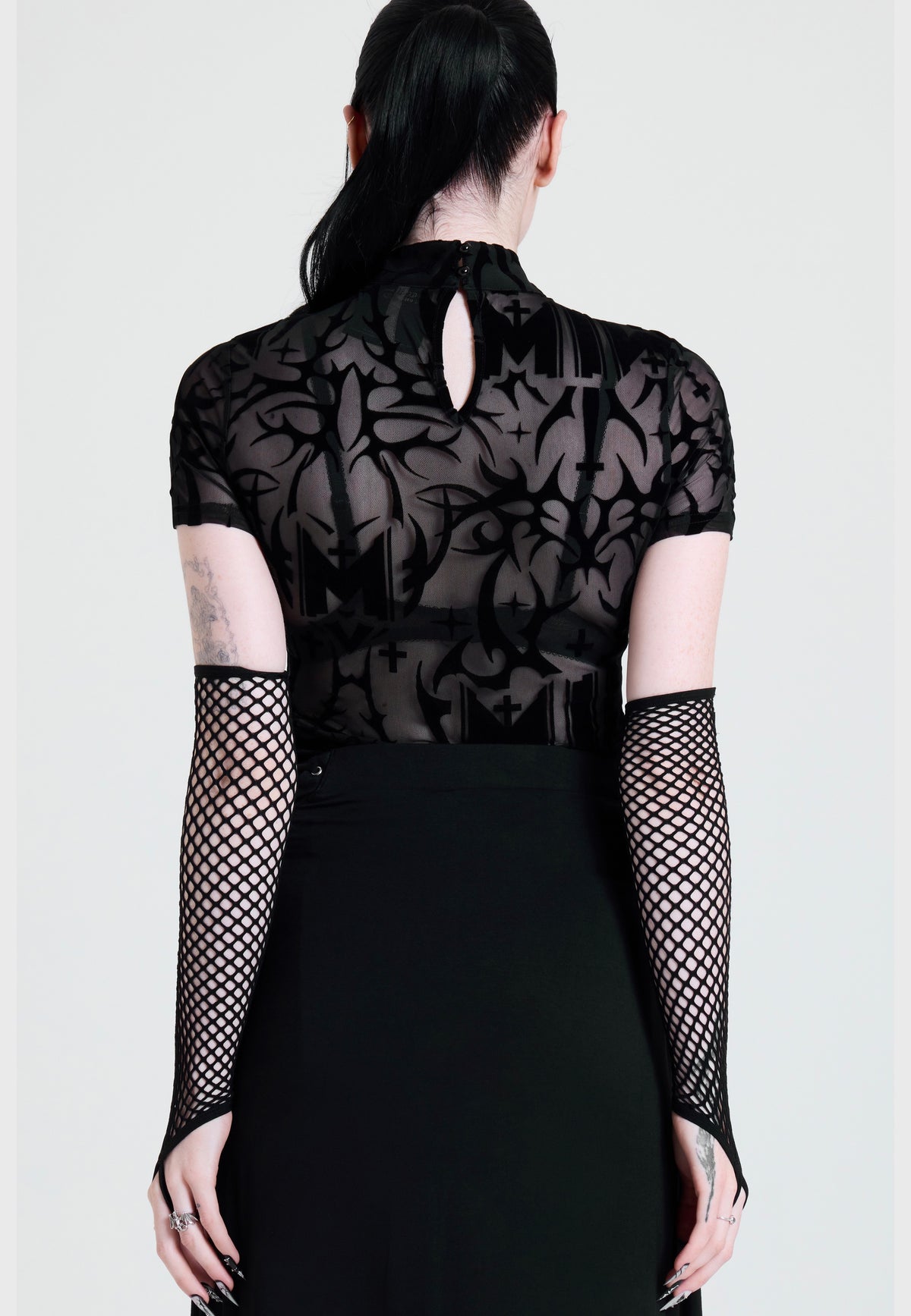 Killstar x Motionless in White Eternally Yours Flocked Mesh Multi Top | Women-Image