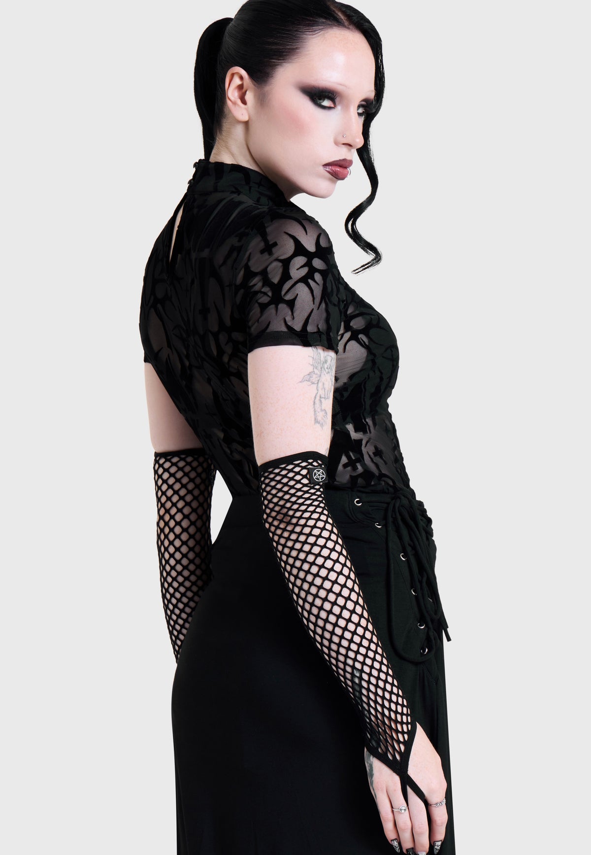 Killstar x Motionless in White Eternally Yours Flocked Mesh Multi Top | Women-Image