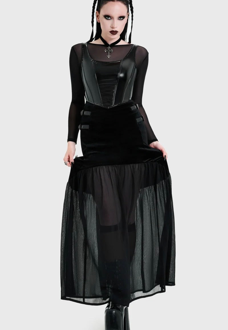 Killstar Estria Hex Chiffon Maxi Black Paita | Women-Image