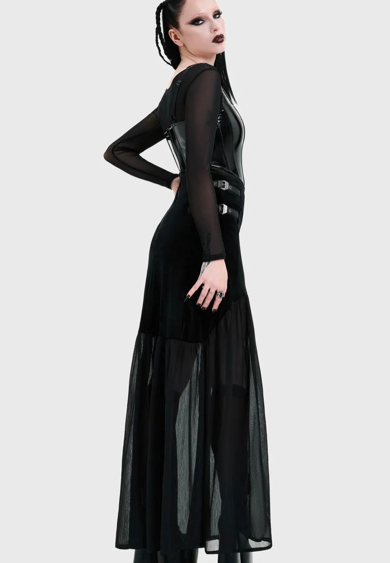 Killstar Estria Hex Chiffon Maxi Black Jupe | Women-Image