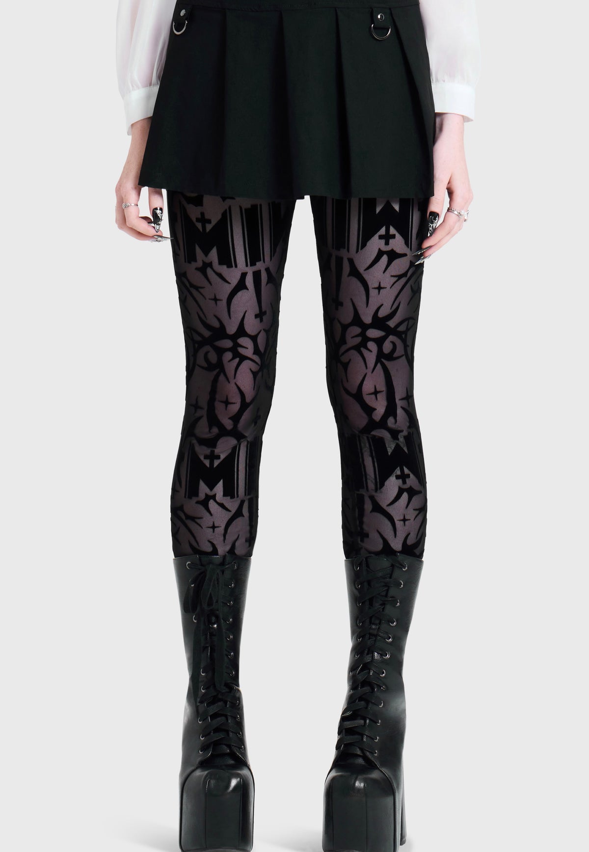 Killstar x Motionless in White Eternally Yours Flocked Mesh Multi Leggings | Women-Image