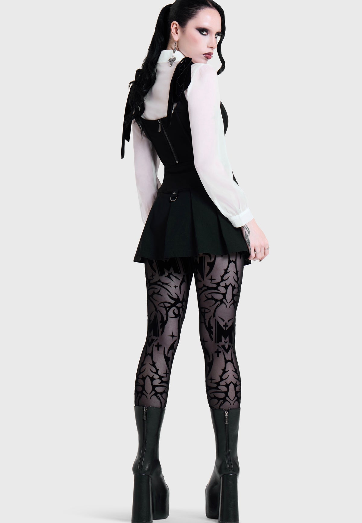 Killstar x Motionless in White Eternally Yours Flocked Mesh Multi Leggings | Women-Image