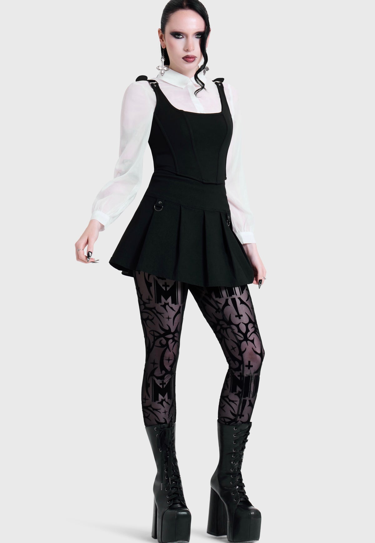 Killstar x Motionless in White Eternally Yours Flocked Mesh Multi Leggings | Women-Image