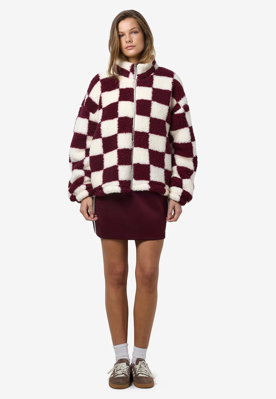 Noisy May - Luca Check Soft Fleece Wine Cloud Dancer - Jacket | Women-Image