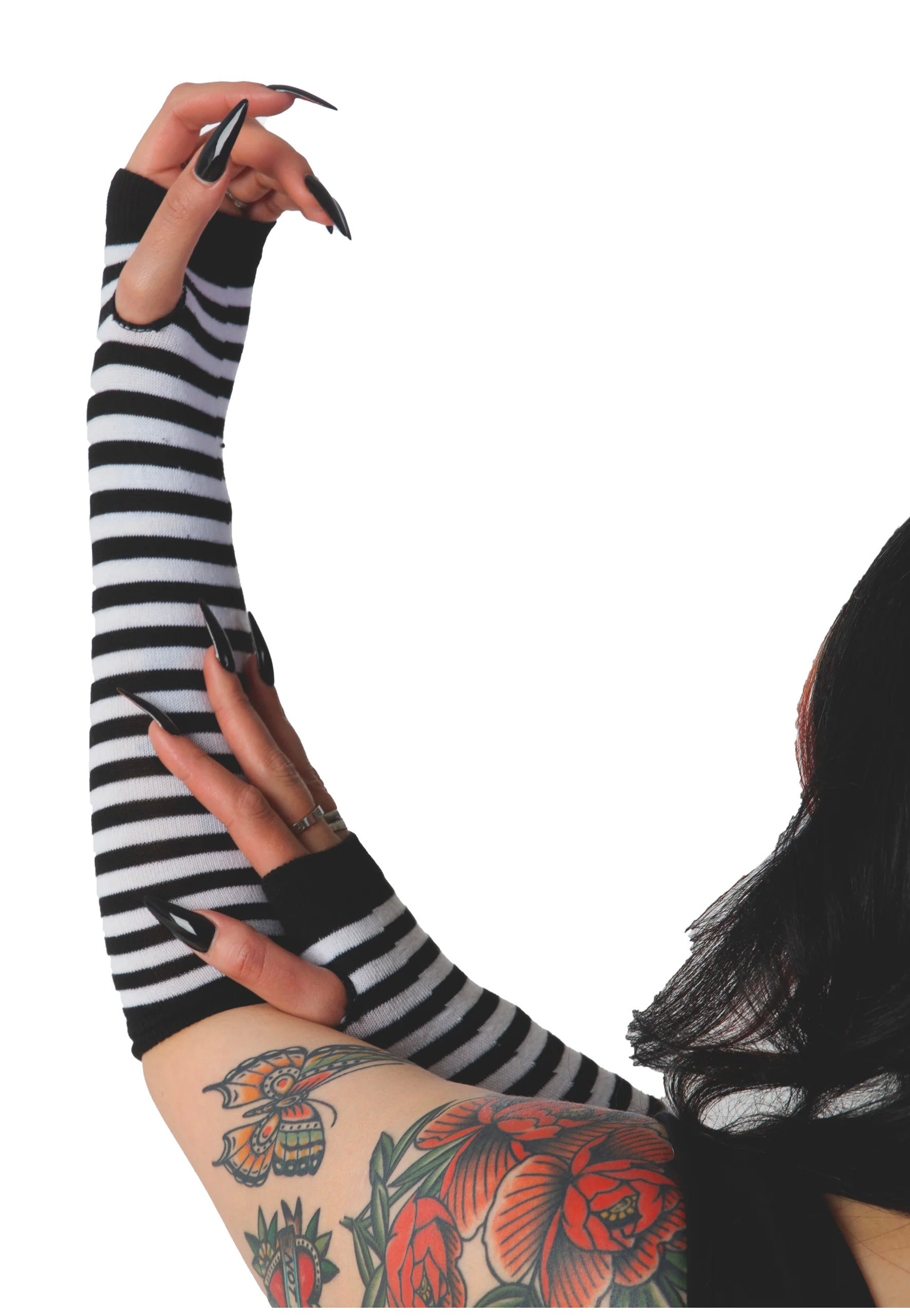 Pamela Mann - Striped Fingerless White - Gloves | Neutral-Image