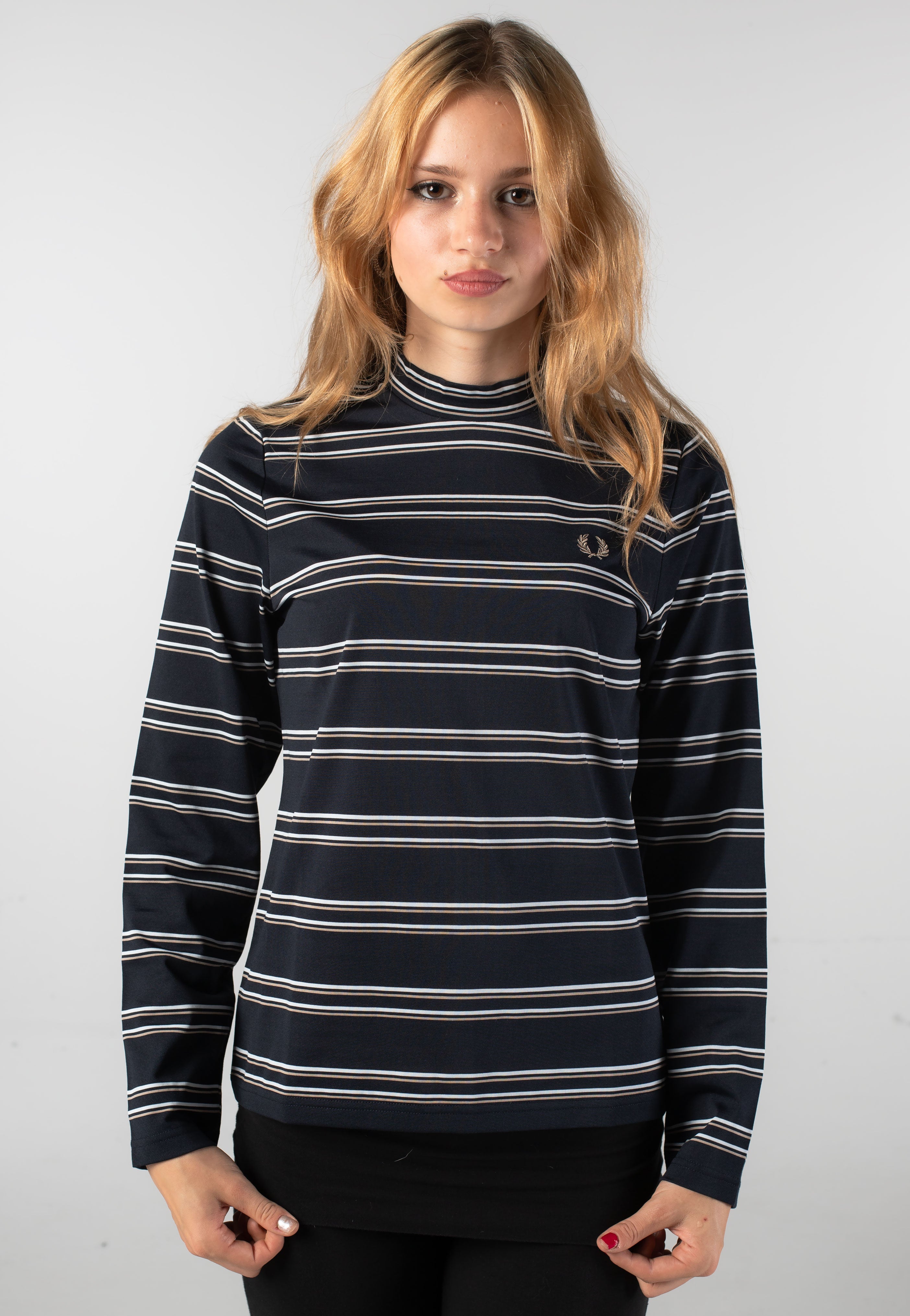 Fred Perry - Striped Mock Neck Navy - Longsleeve | Women-Image
