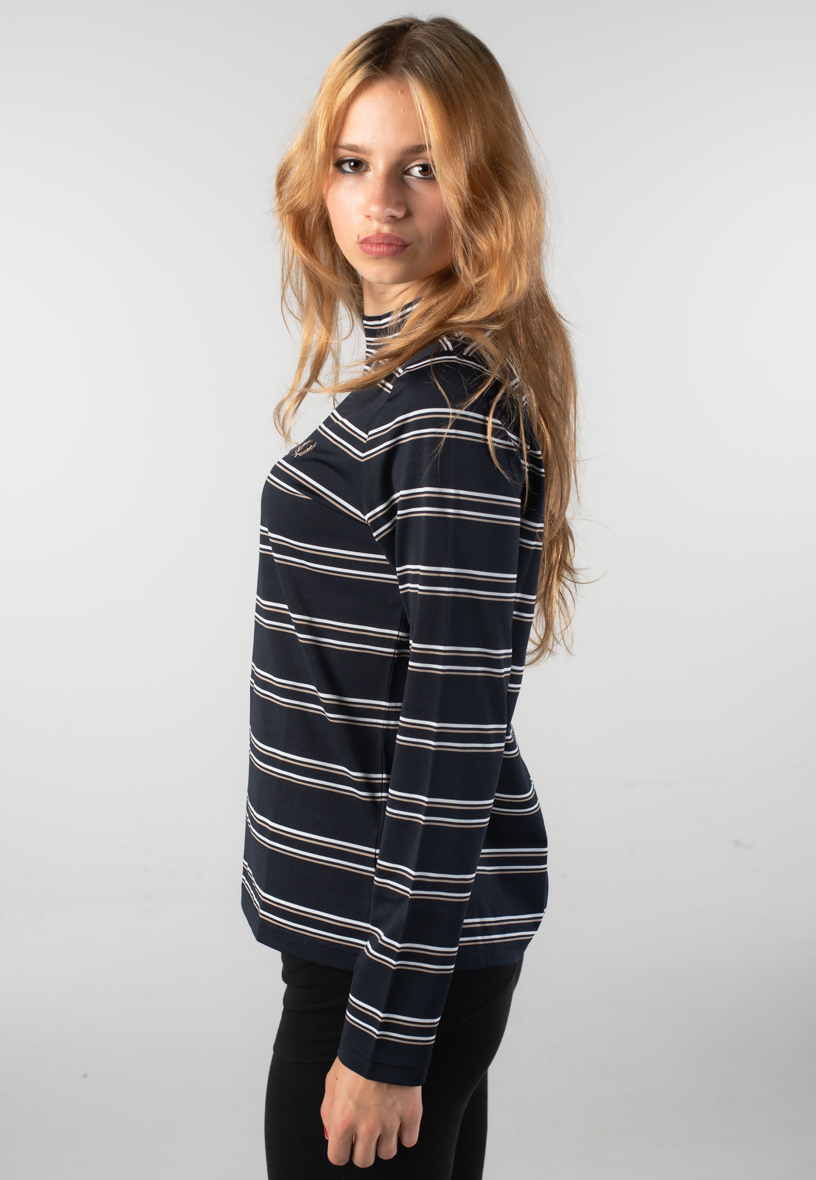 Fred Perry - Striped Mock Neck Navy - Longsleeve | Women-Image