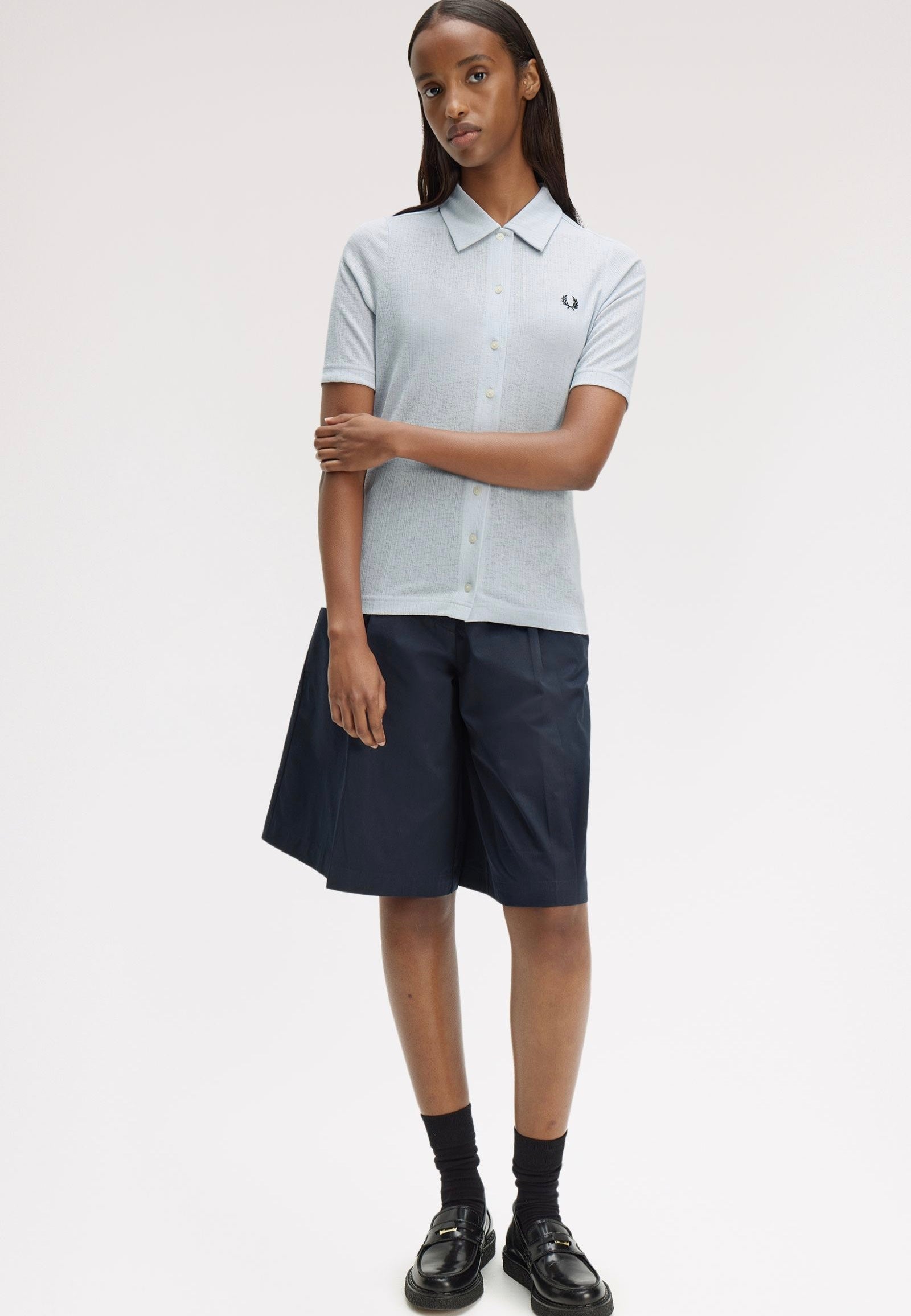 Fred Perry - Button-Through Sheer Rib Dusky Blue - Shirt | Women-Image