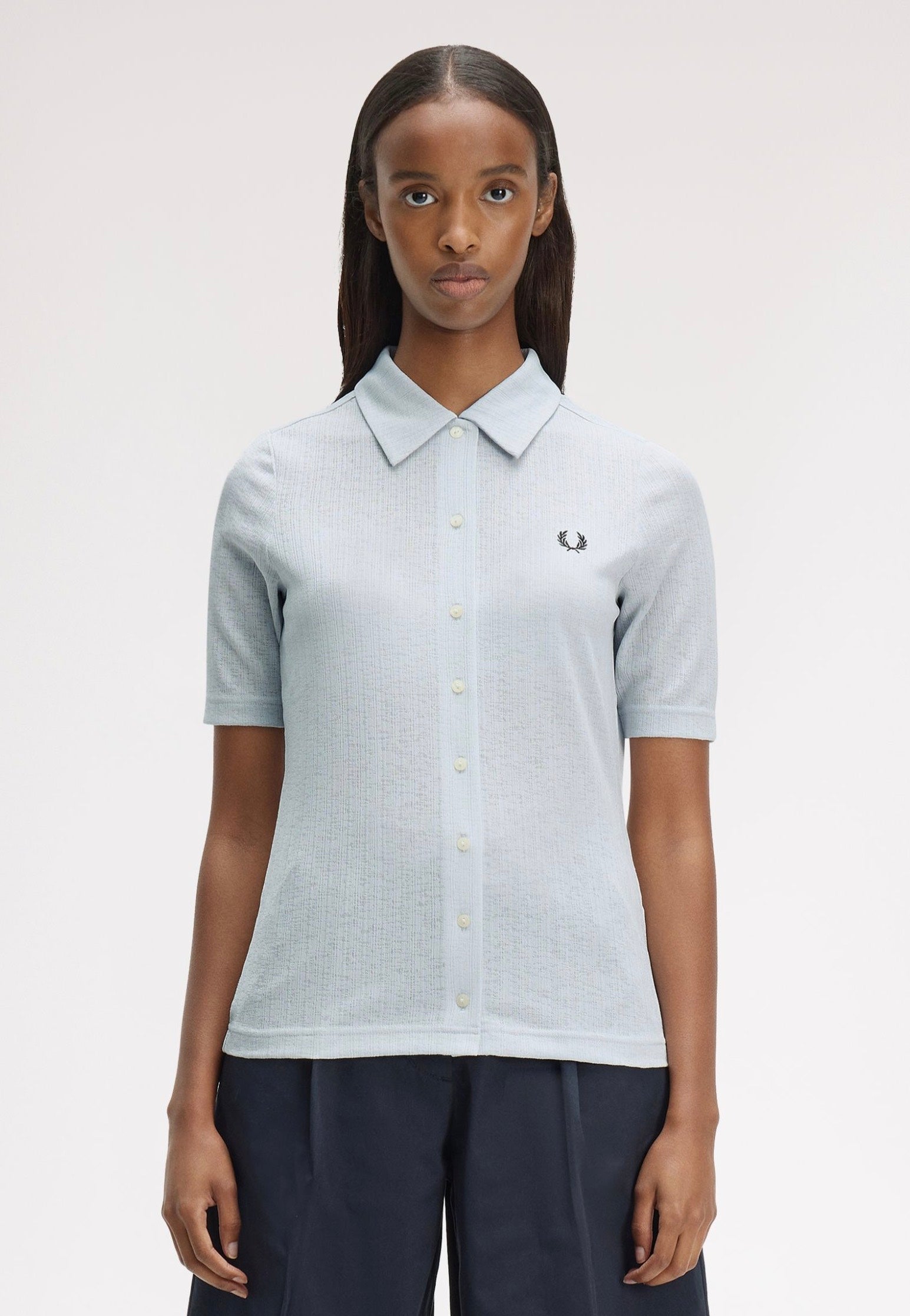 Fred Perry - Button-Through Sheer Rib Dusky Blue - Shirt | Women-Image