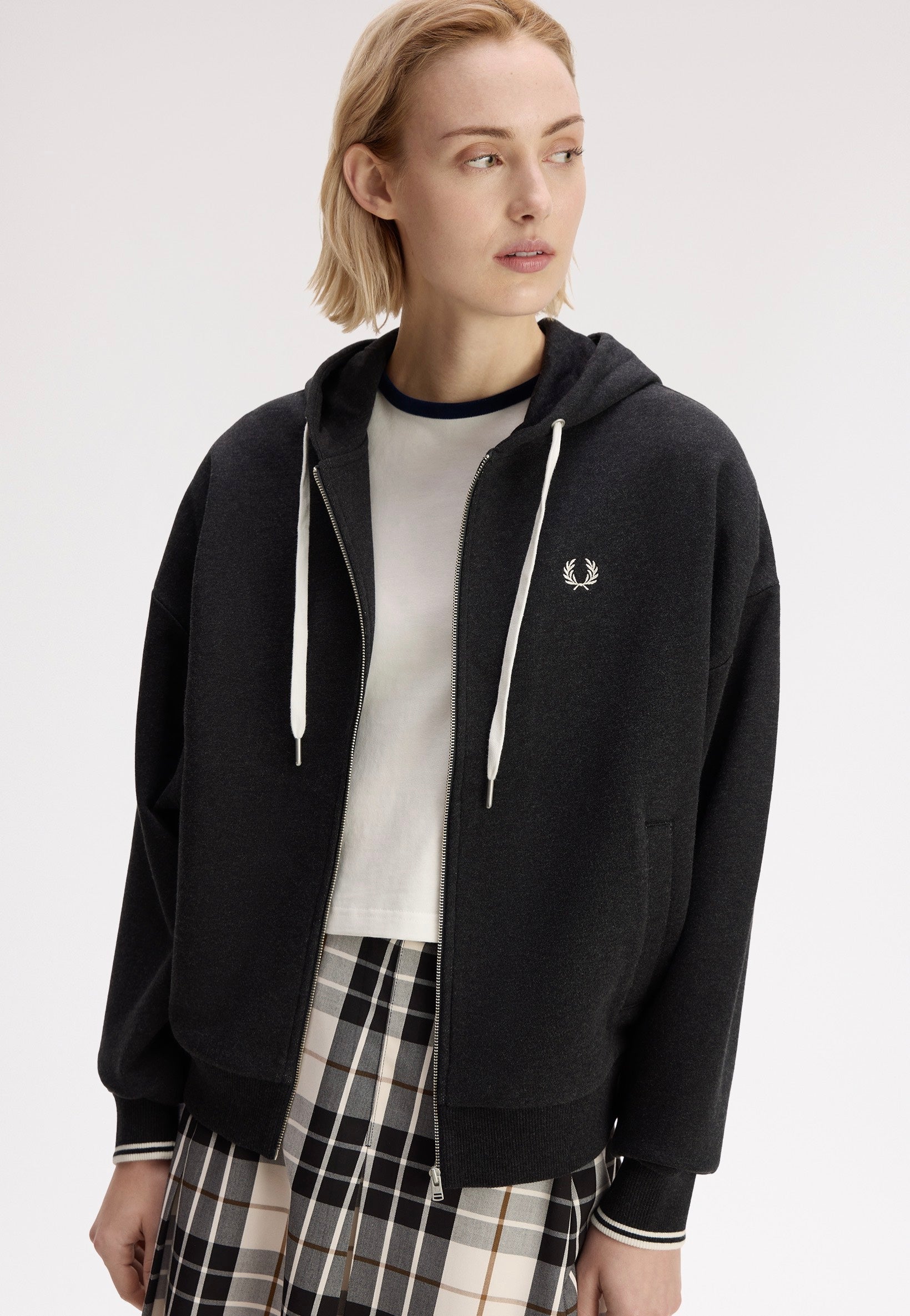 Fred Perry - Hooded Zip-Through Charcoal Marl - Zipper | Women-Image