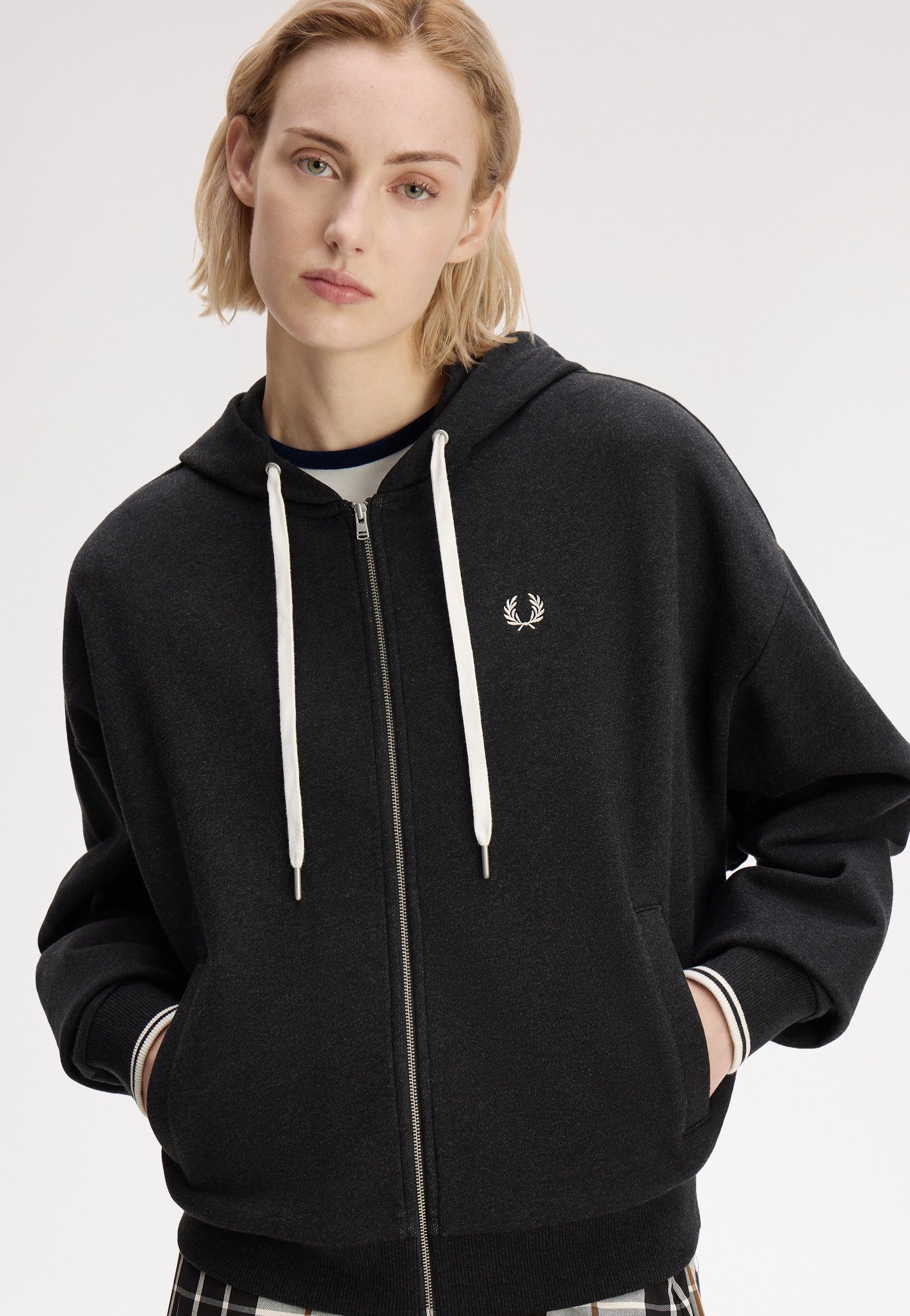 Fred Perry - Hooded Zip-Through Charcoal Marl - Zipper | Women-Image
