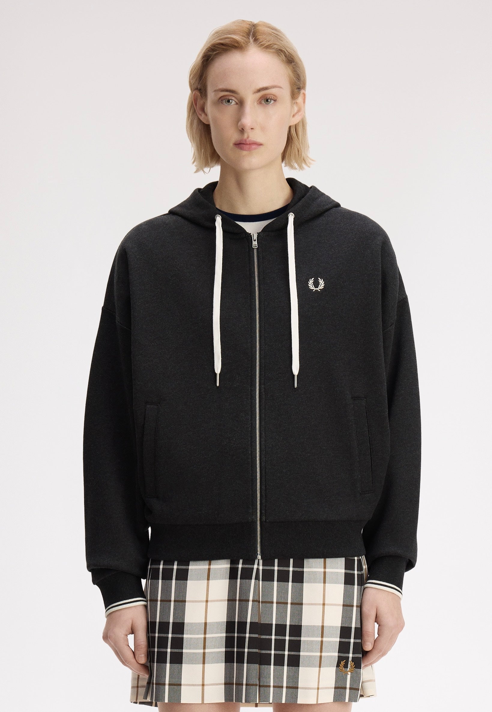 Fred Perry - Hooded Zip-Through Charcoal Marl - Zipper | Women-Image