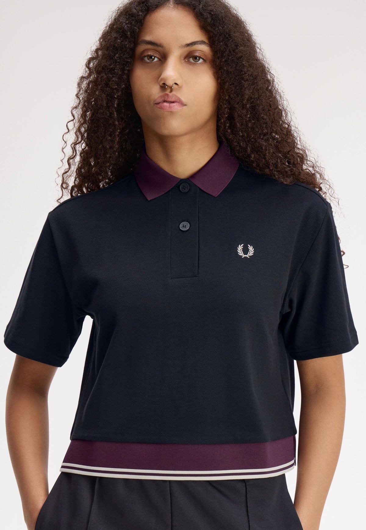 Fred Perry Contrast Hem Navy Polo | Women-Image