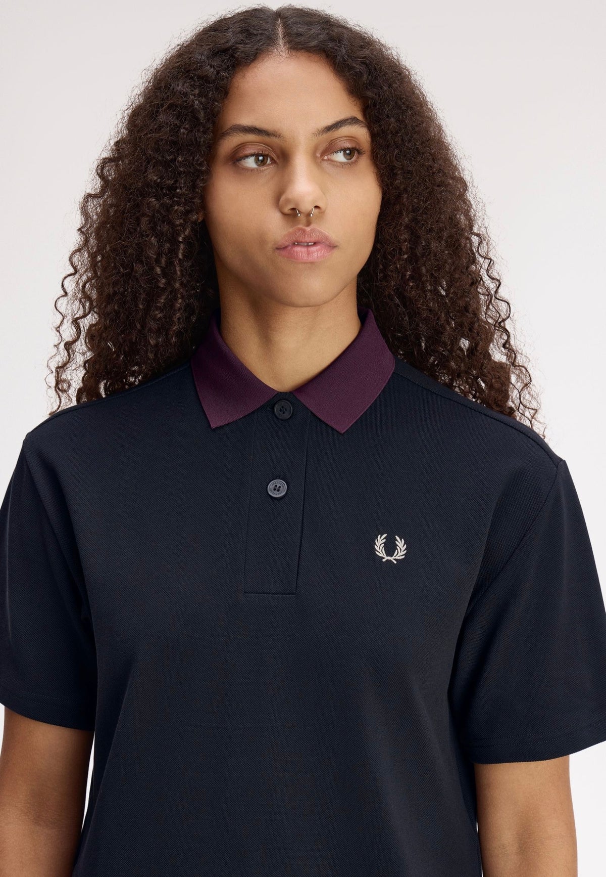 Fred Perry Contrast Hem Navy Polo | Women-Image