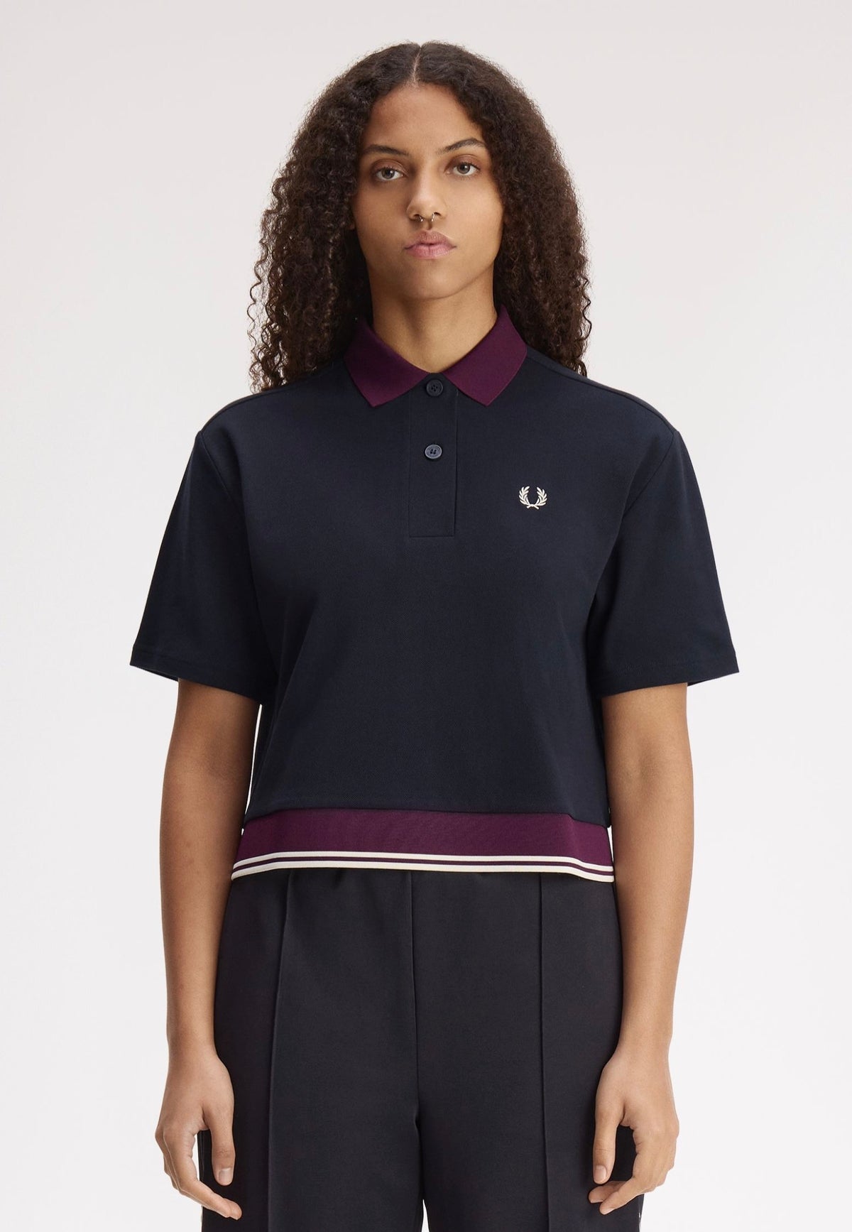 Fred Perry Contrast Hem Navy Polo | Women-Image