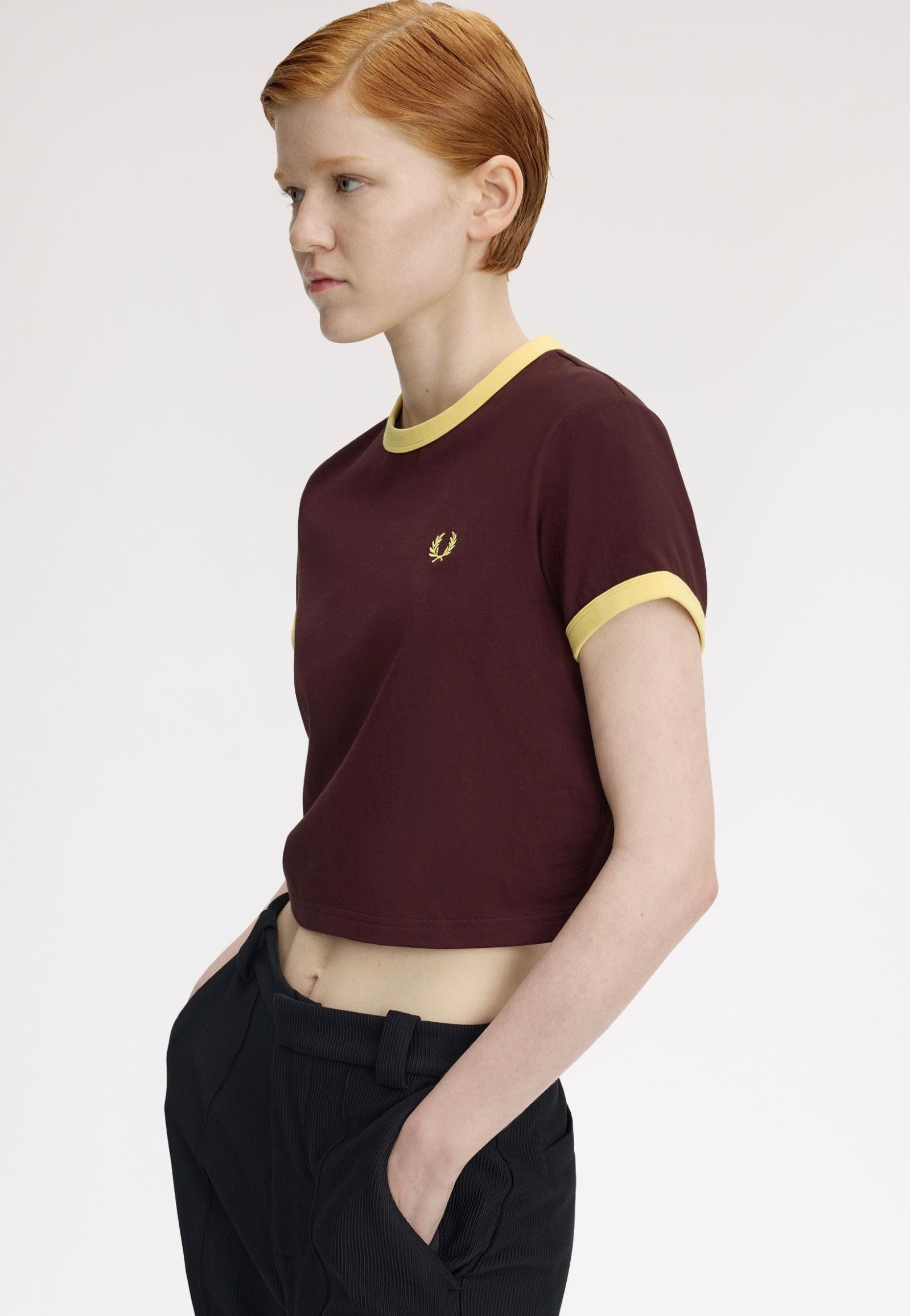 Fred Perry - Cropped Ringer Oxblood - T-Shirt | Women-Image