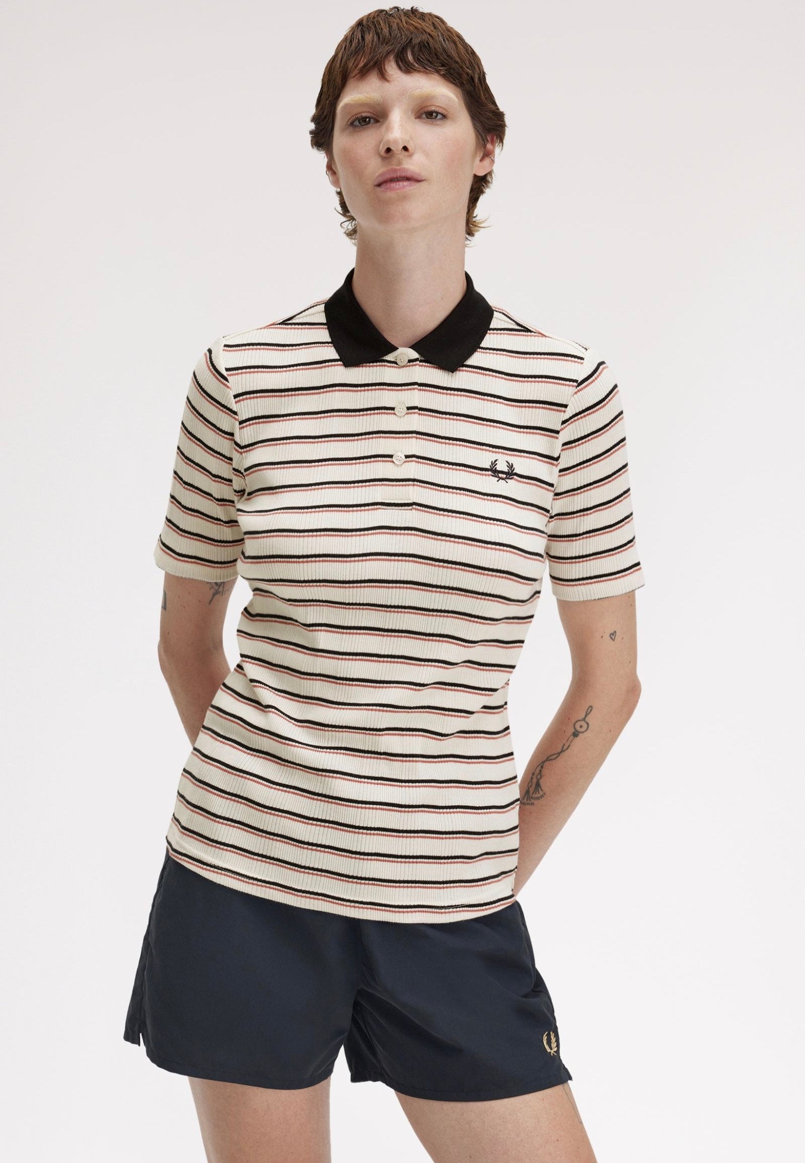 Fred Perry - Striped Ribbed Silky Peach - Polo | Women-Image