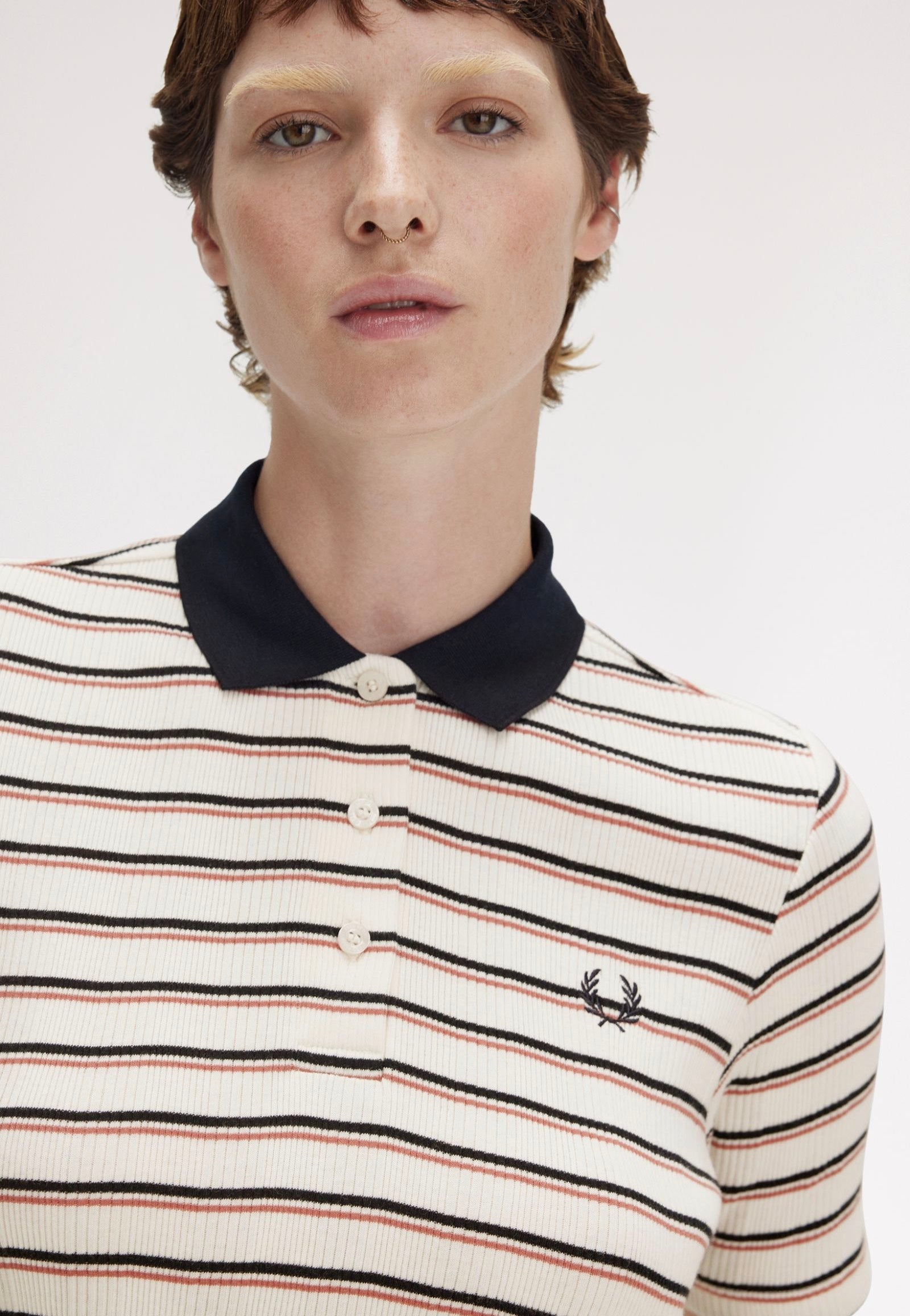 Fred Perry - Striped Ribbed Silky Peach - Polo | Women-Image