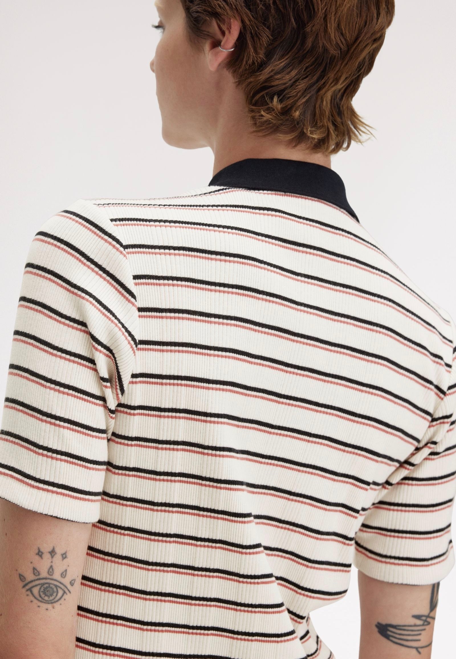 Fred Perry - Striped Ribbed Silky Peach - Polo | Women-Image