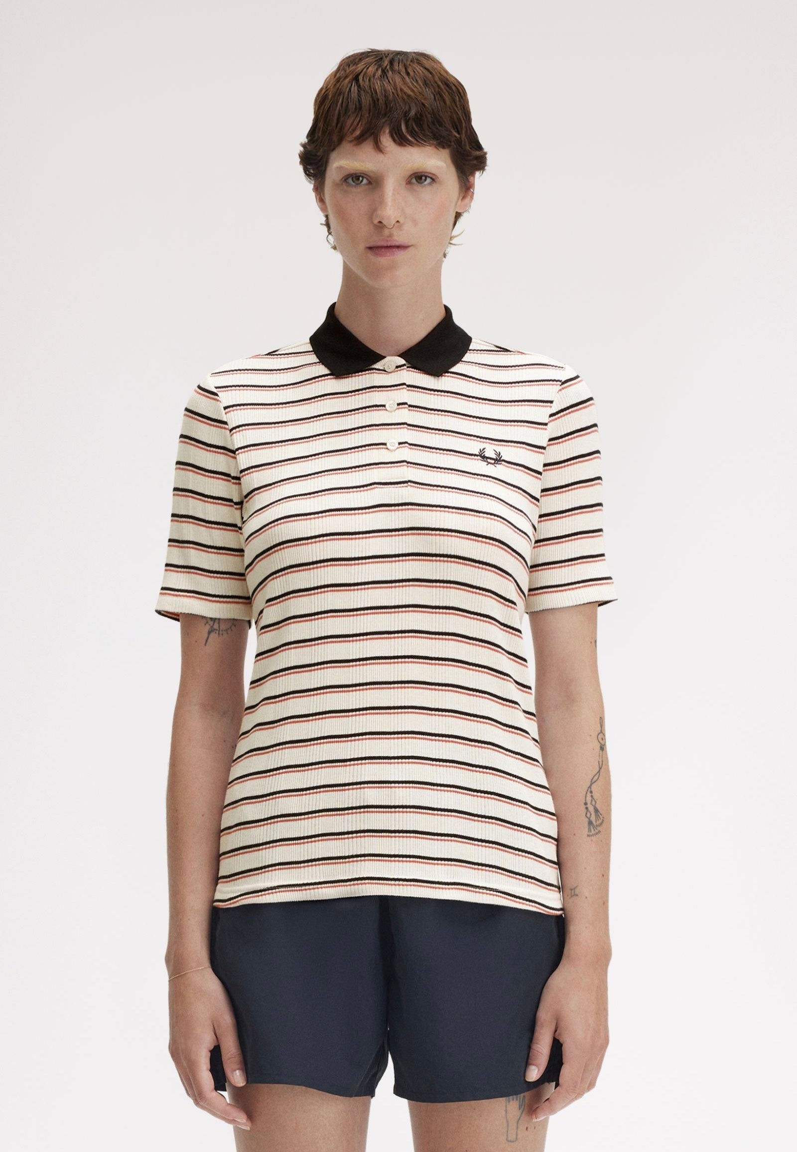 Fred Perry - Striped Ribbed Silky Peach - Polo | Women-Image