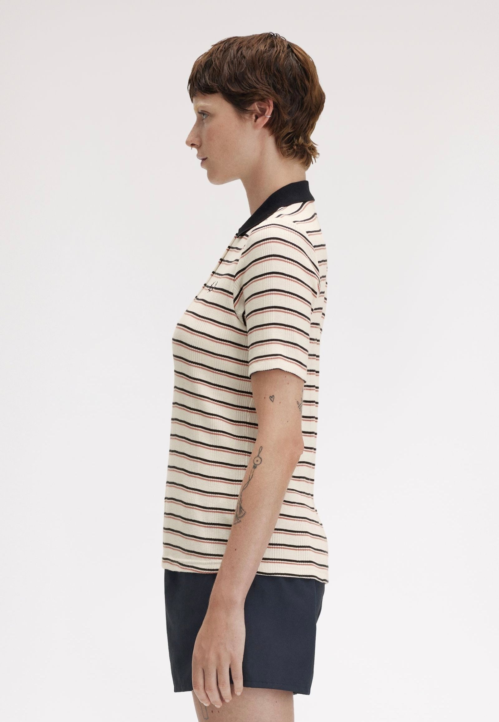 Fred Perry - Striped Ribbed Silky Peach - Polo | Women-Image