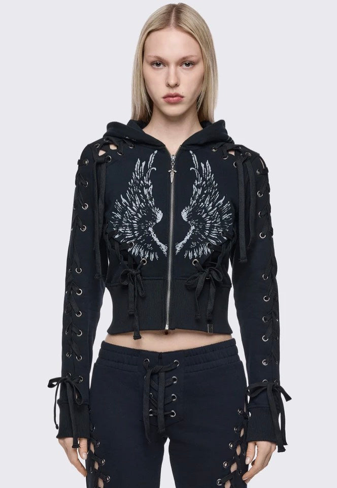Minga London - Grave Zip Up Hoodie Black - Zipper | Women-Image