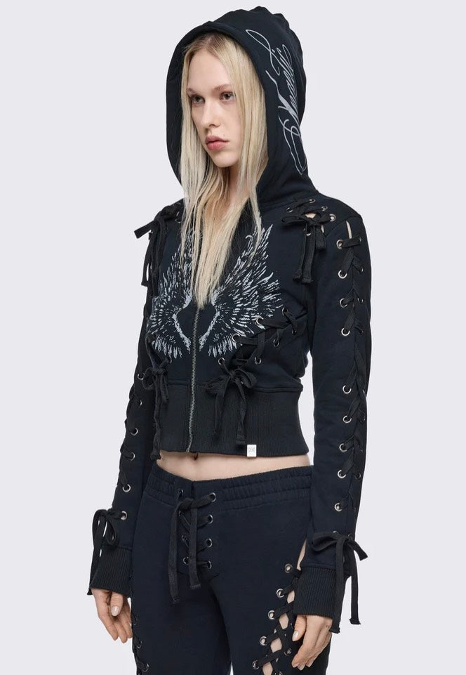 Minga London - Grave Zip Up Hoodie Black - Zipper | Women-Image