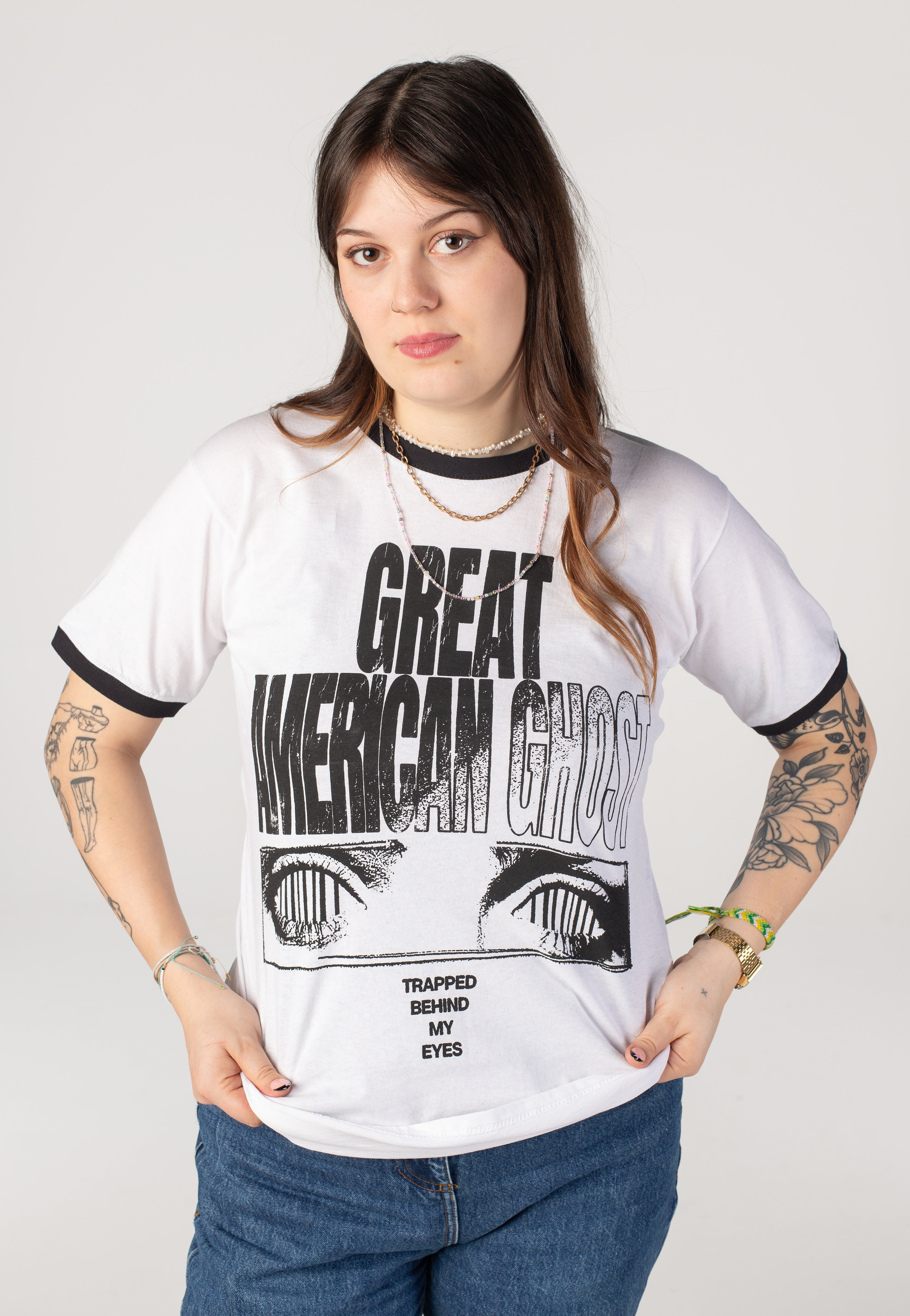 Great American Ghost - Hymn White/Black Ringer - T-Shirt | Women-Image